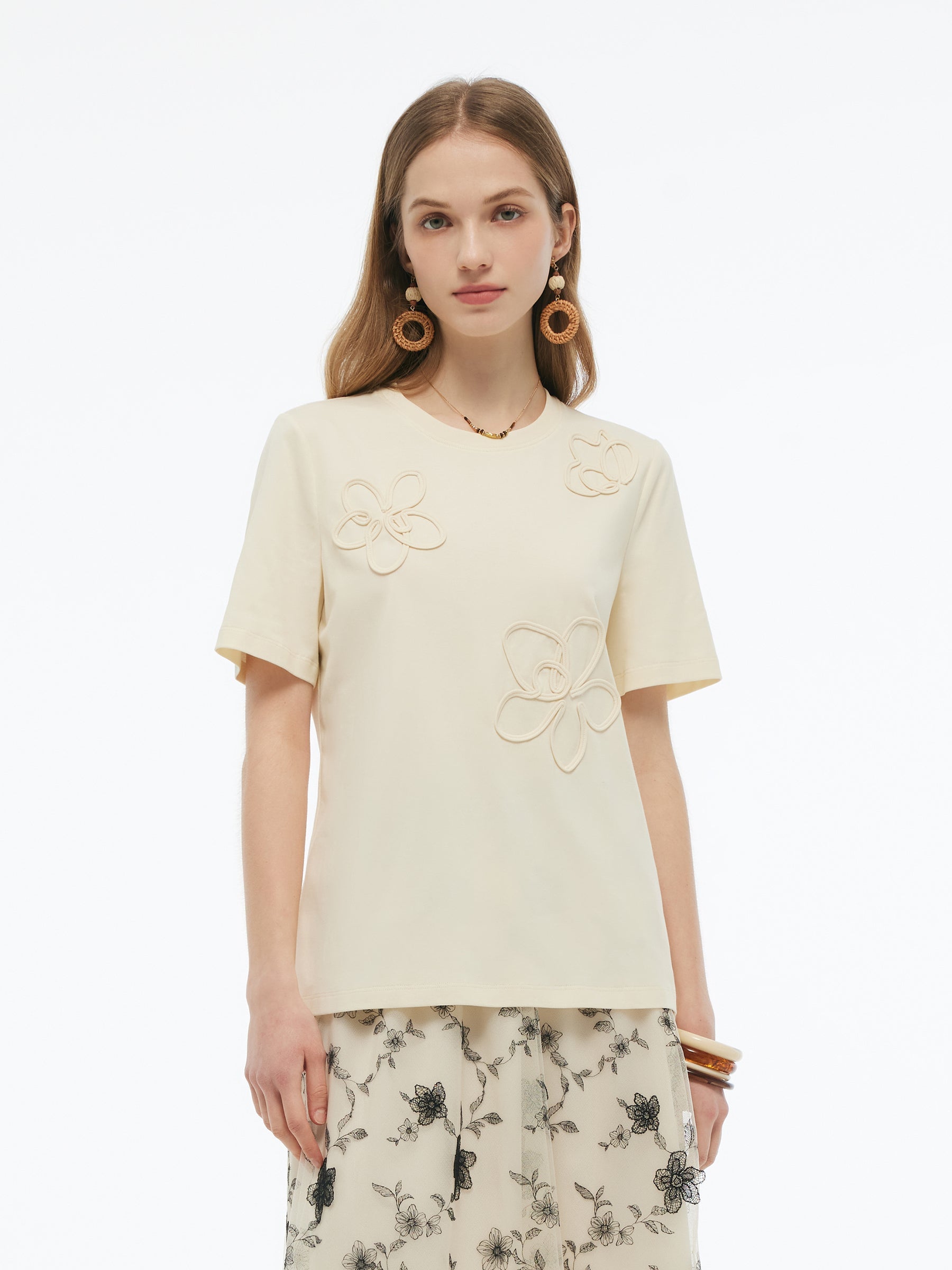 Valmere™ | Floral Embellished Knit T-Shirt