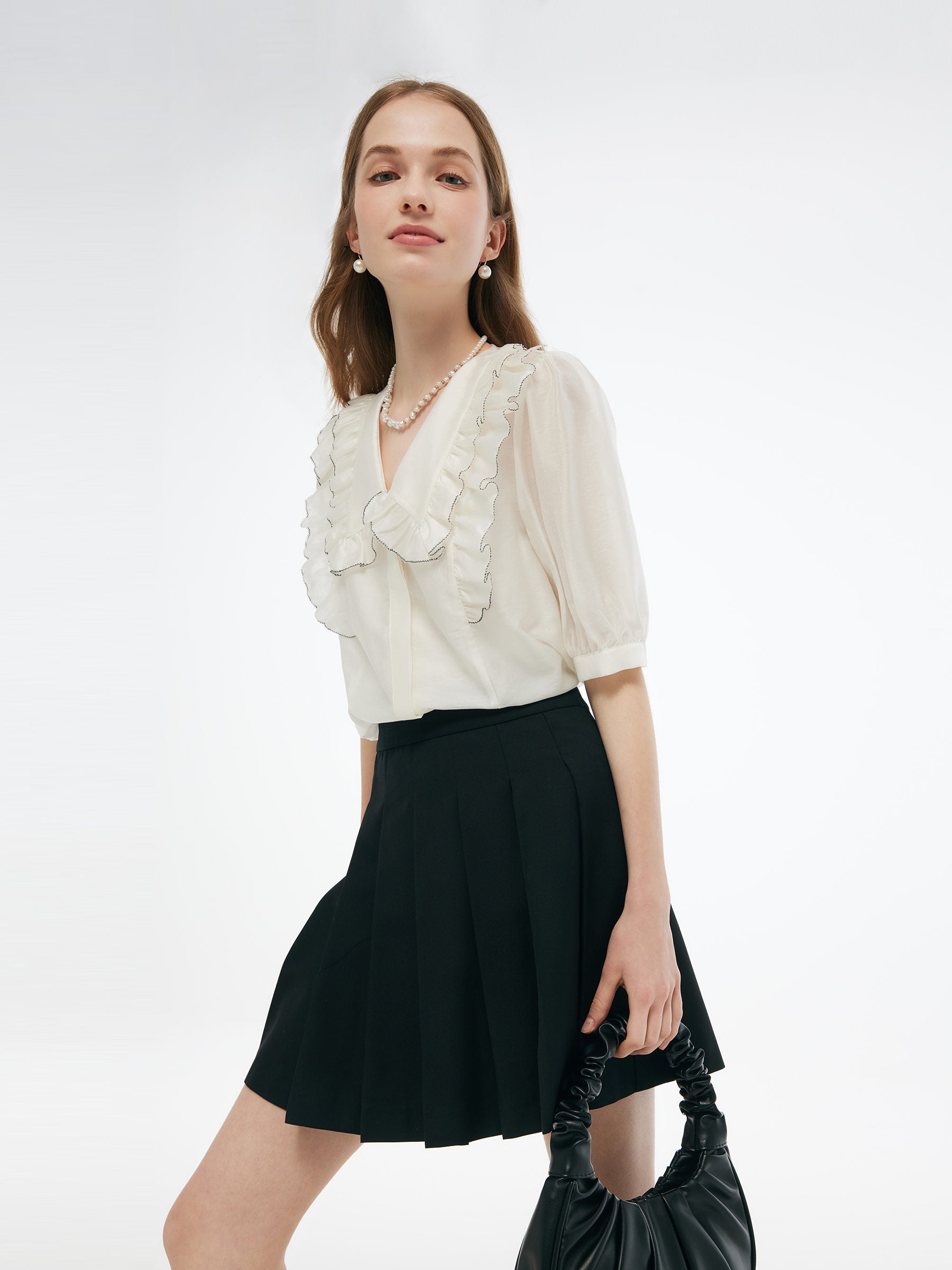 Valmere™ | Tencel Blend Ruffle V-Neck Shirt