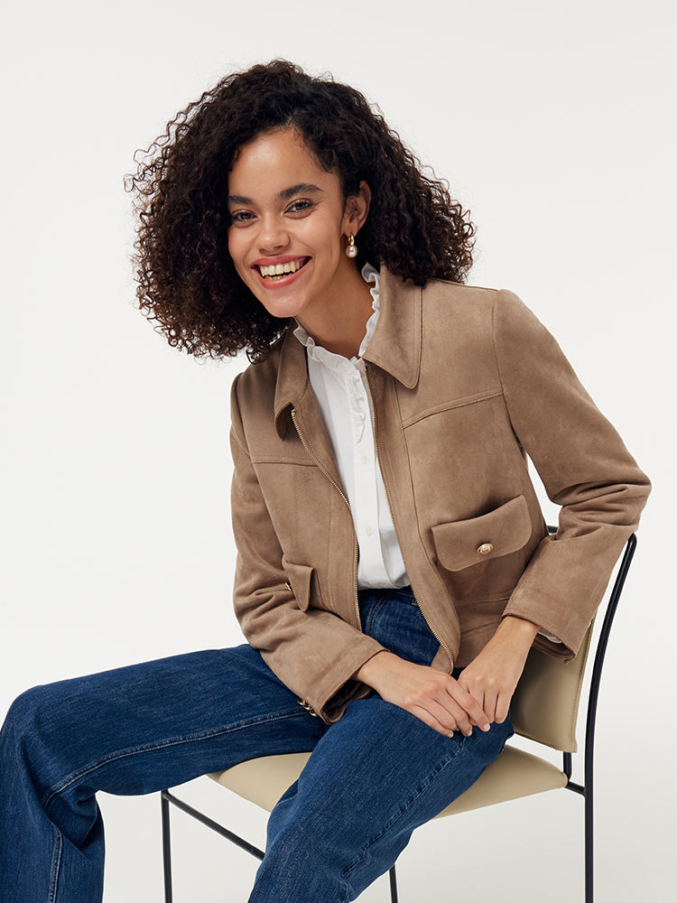 Valmere™ | Suede Zip-Up Crop Jacket