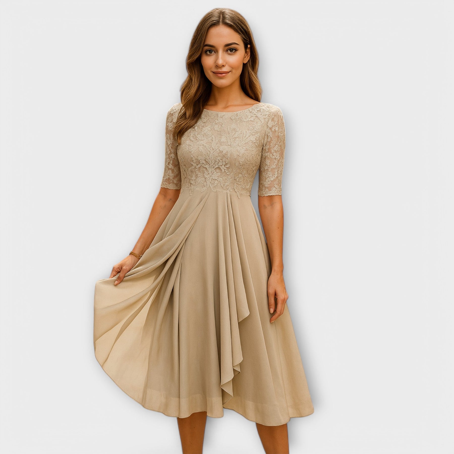 Valmere™ | Martha Midi Dress With Lace Sleeve