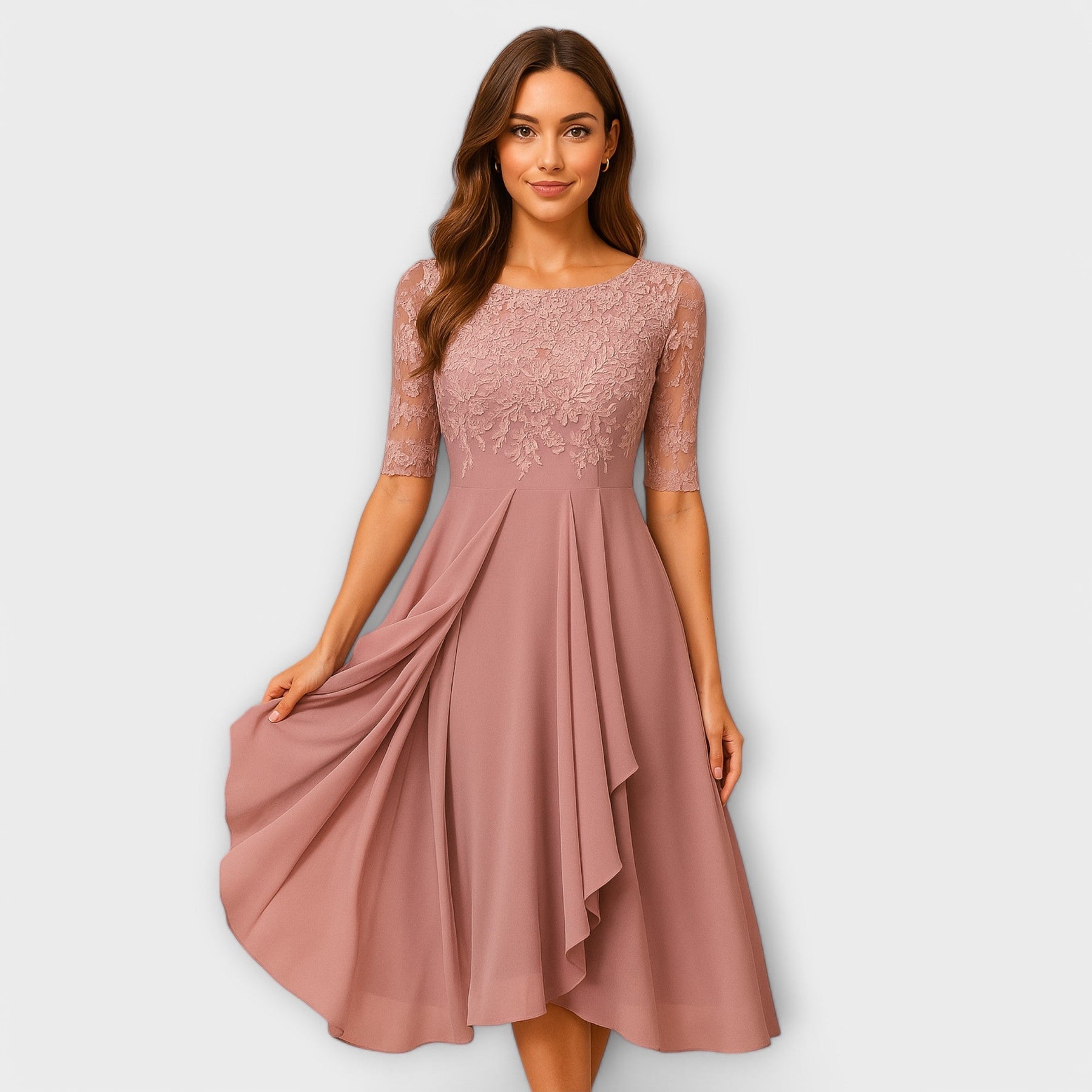 Valmere™ | Martha Midi Dress With Lace Sleeve