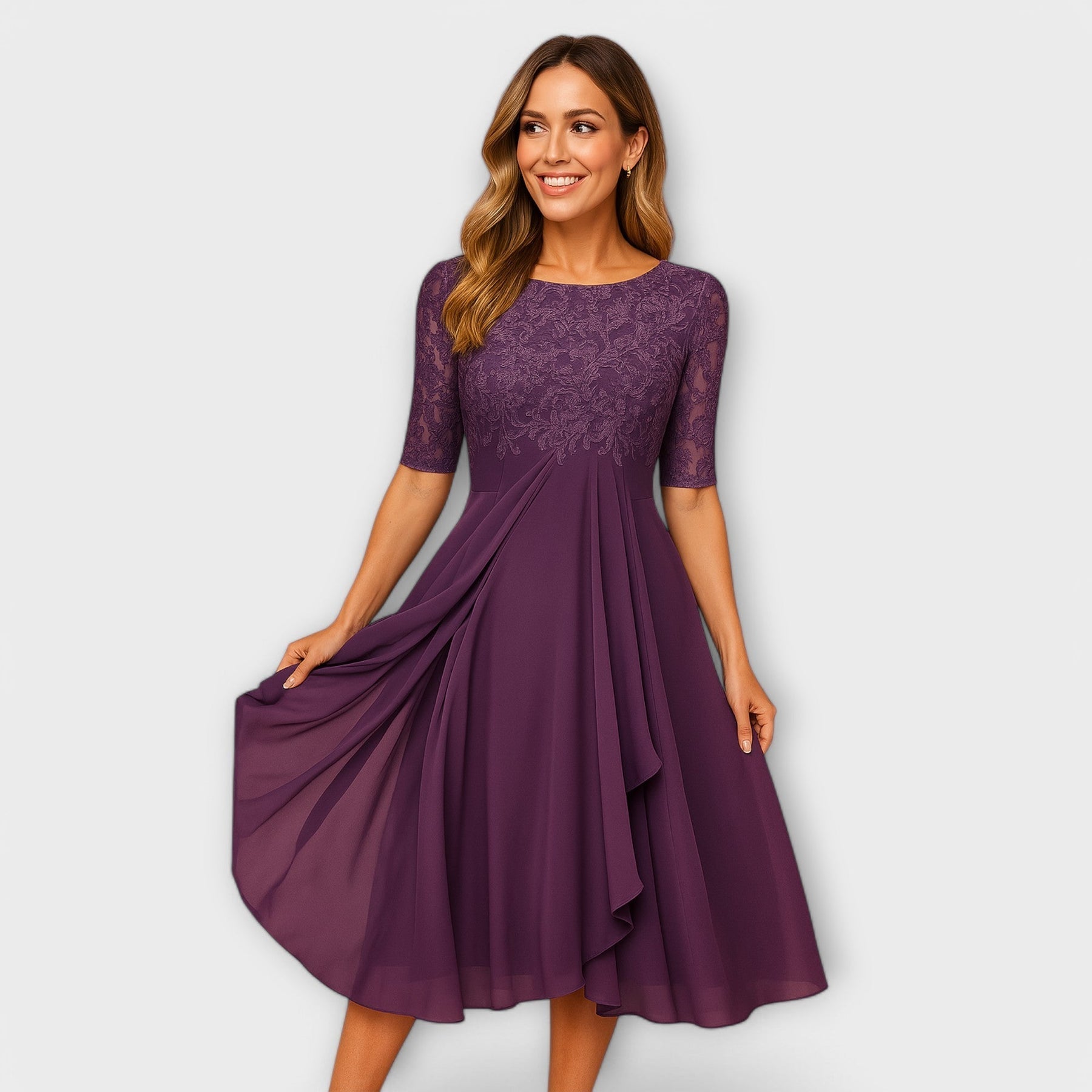 Valmere™ | Martha Midi Dress With Lace Sleeve
