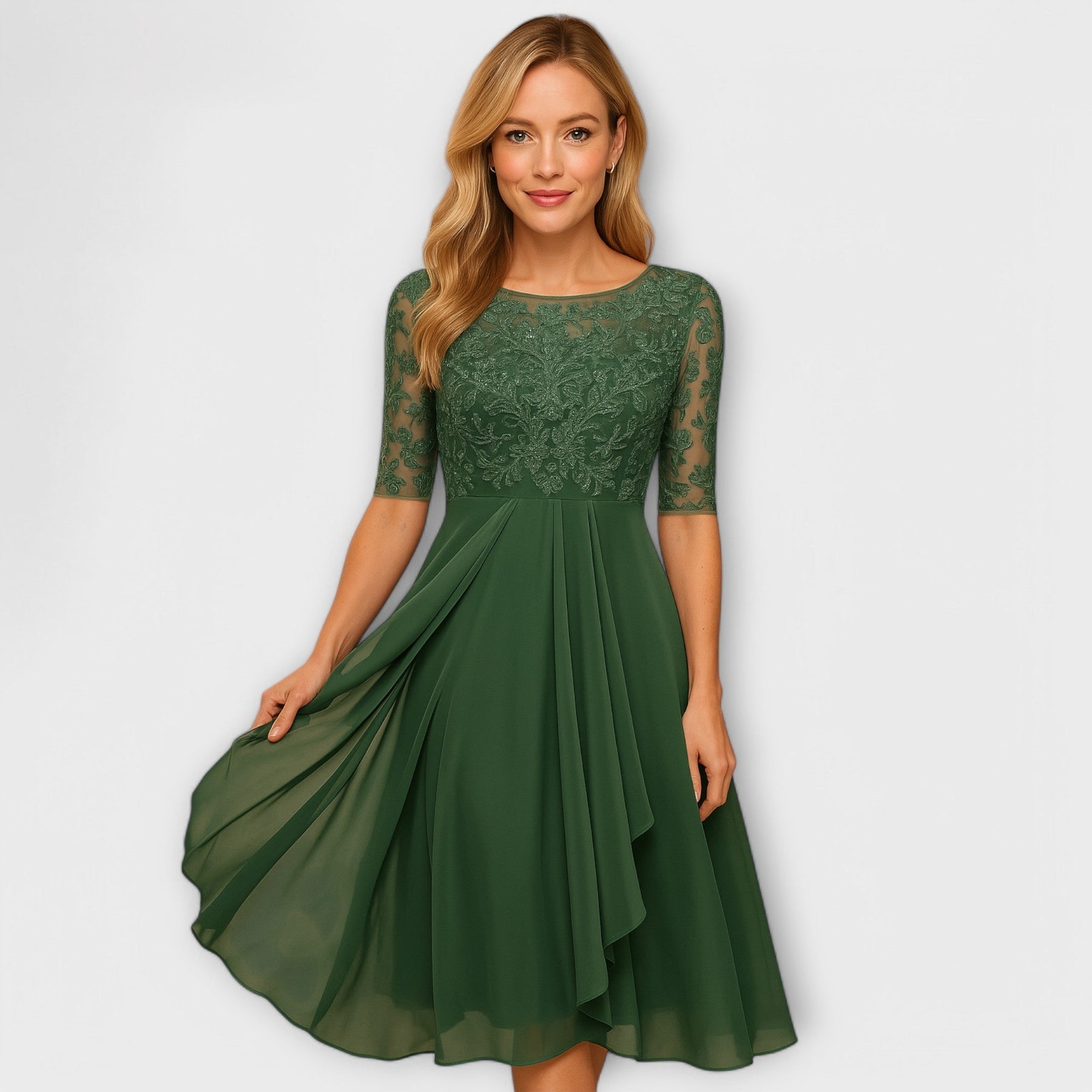 Valmere™ | Martha Midi Dress With Lace Sleeve