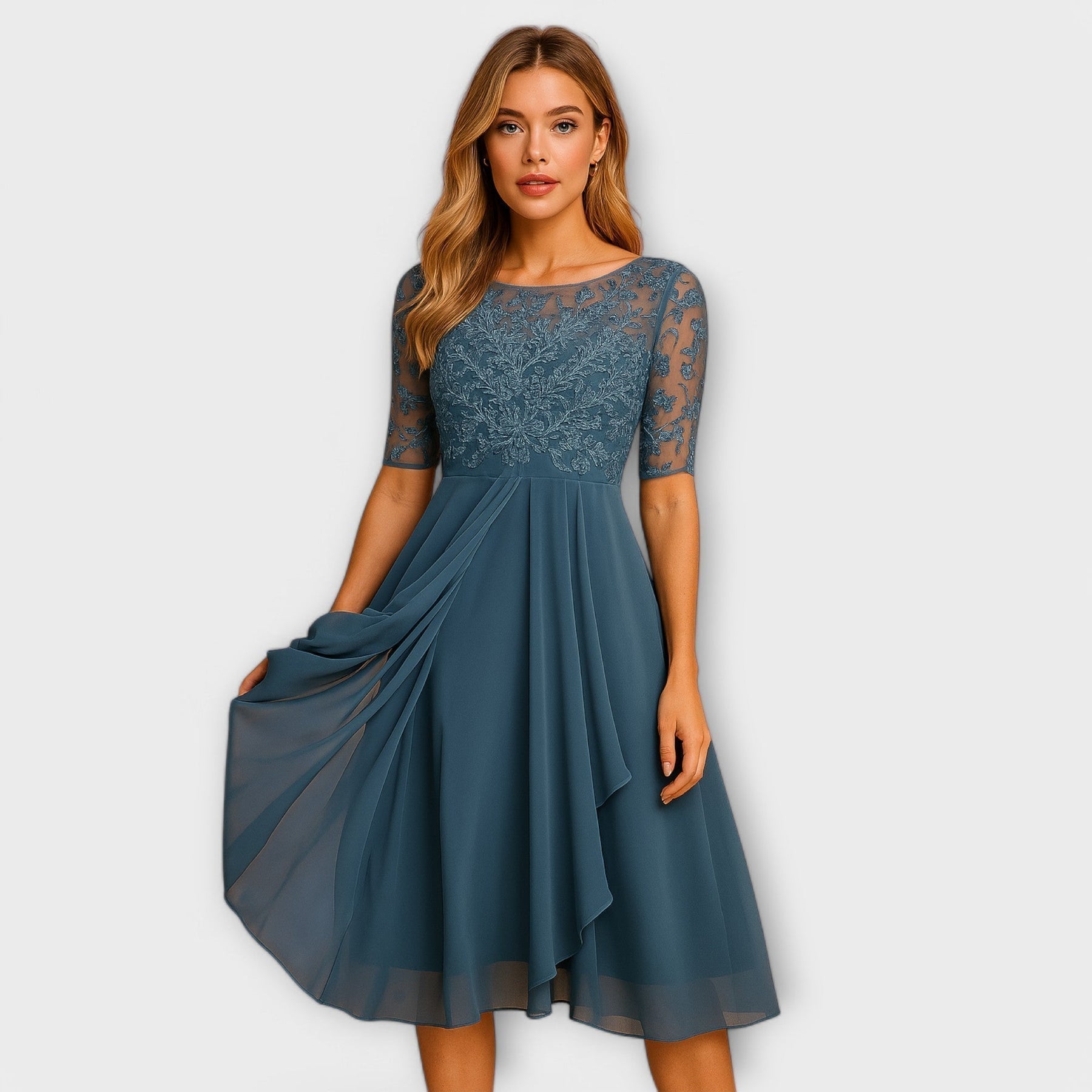 Valmere™ | Martha Midi Dress With Lace Sleeve