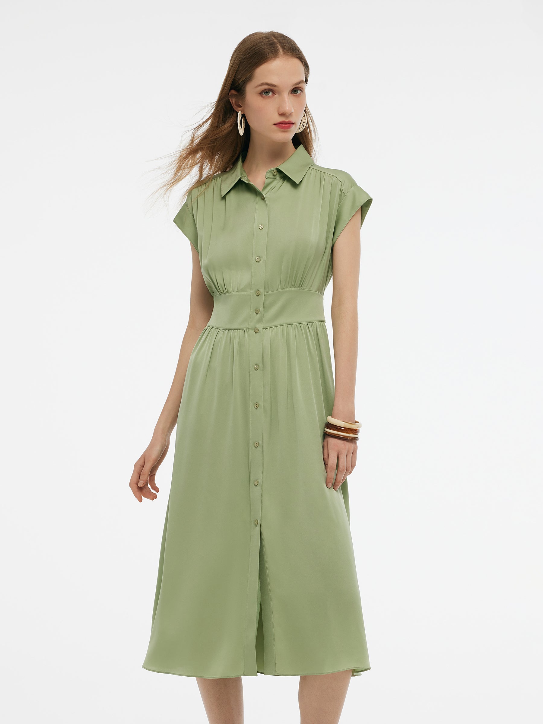 Valmere™ | Silk Midi Shirt Dress