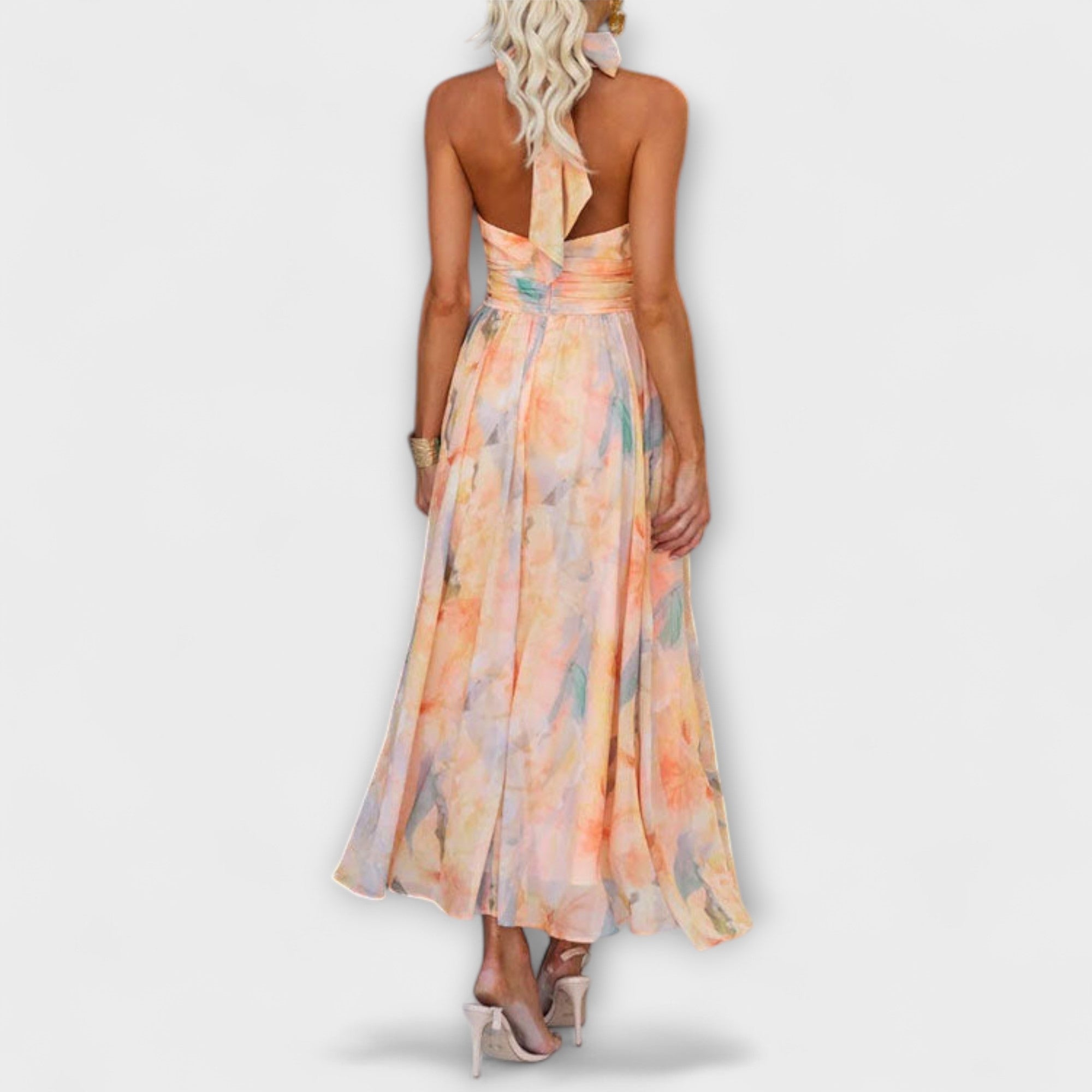 Valmere™ | Halter-Neck Watercolour Print Maxi Dress