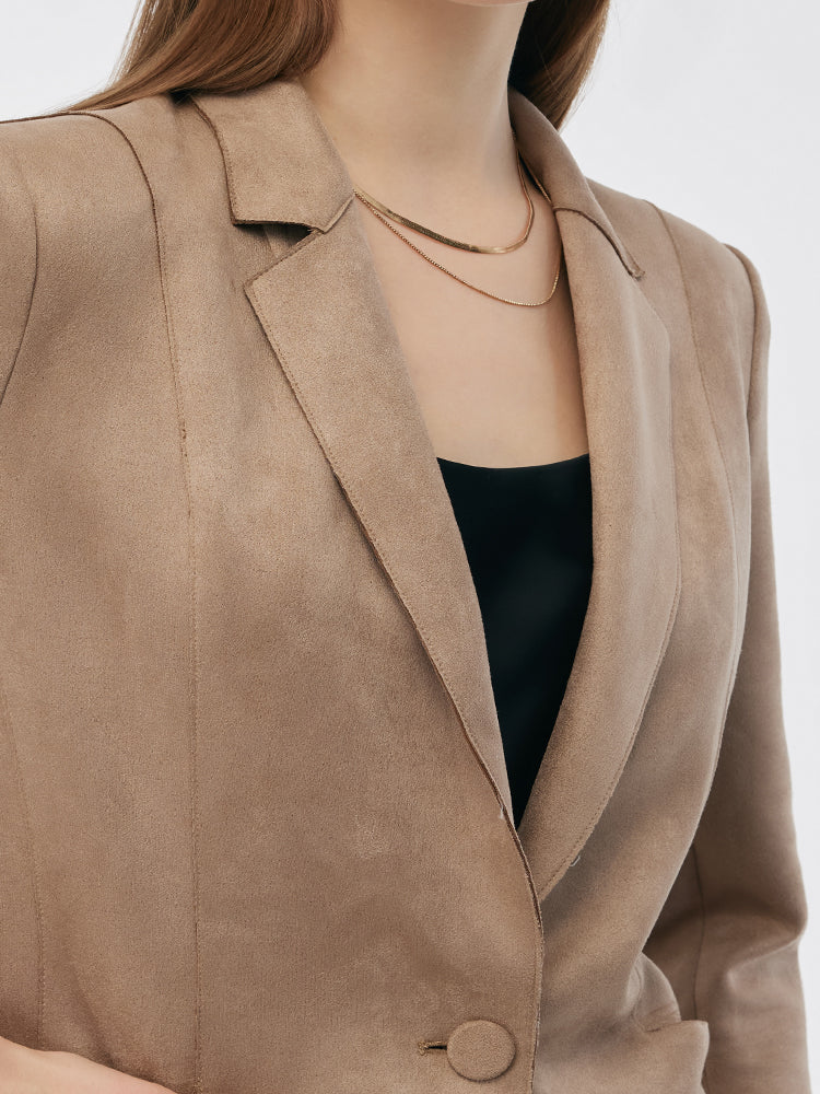 Valmere™ | Suede One Button 3/4 Sleeve Blazer