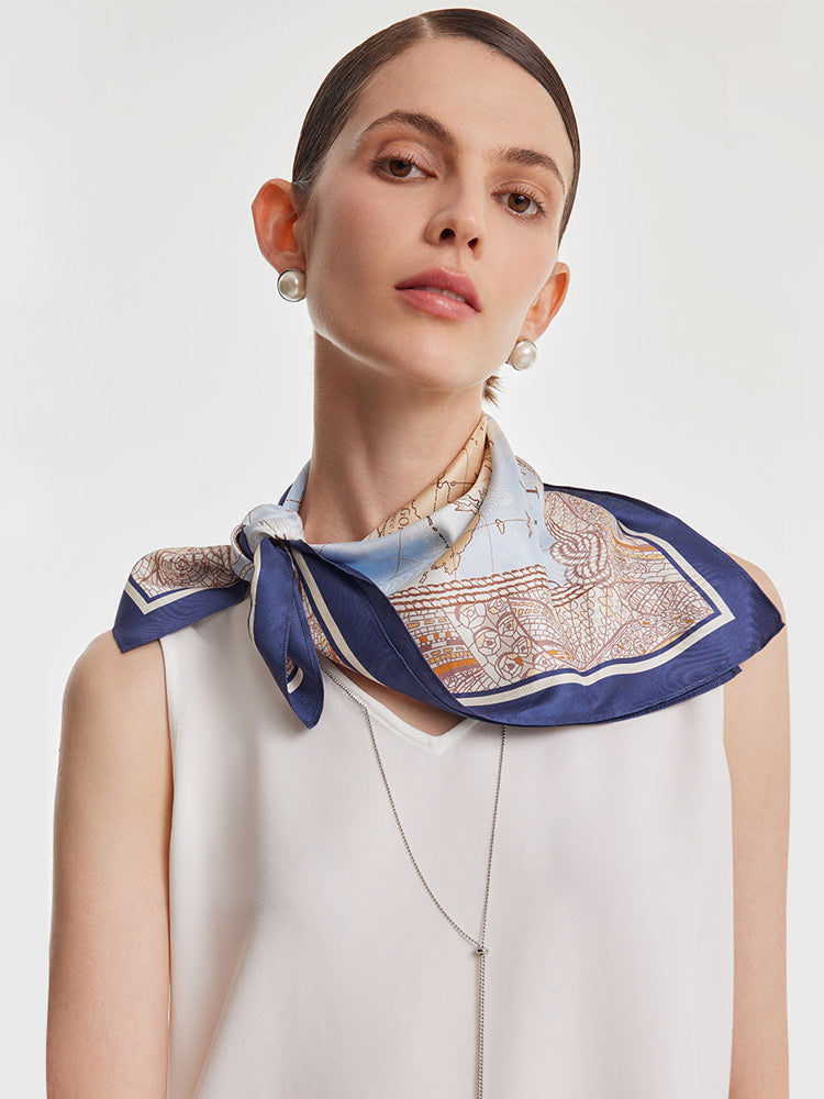 Valmere™ | 61 Square Map Silk Scarf