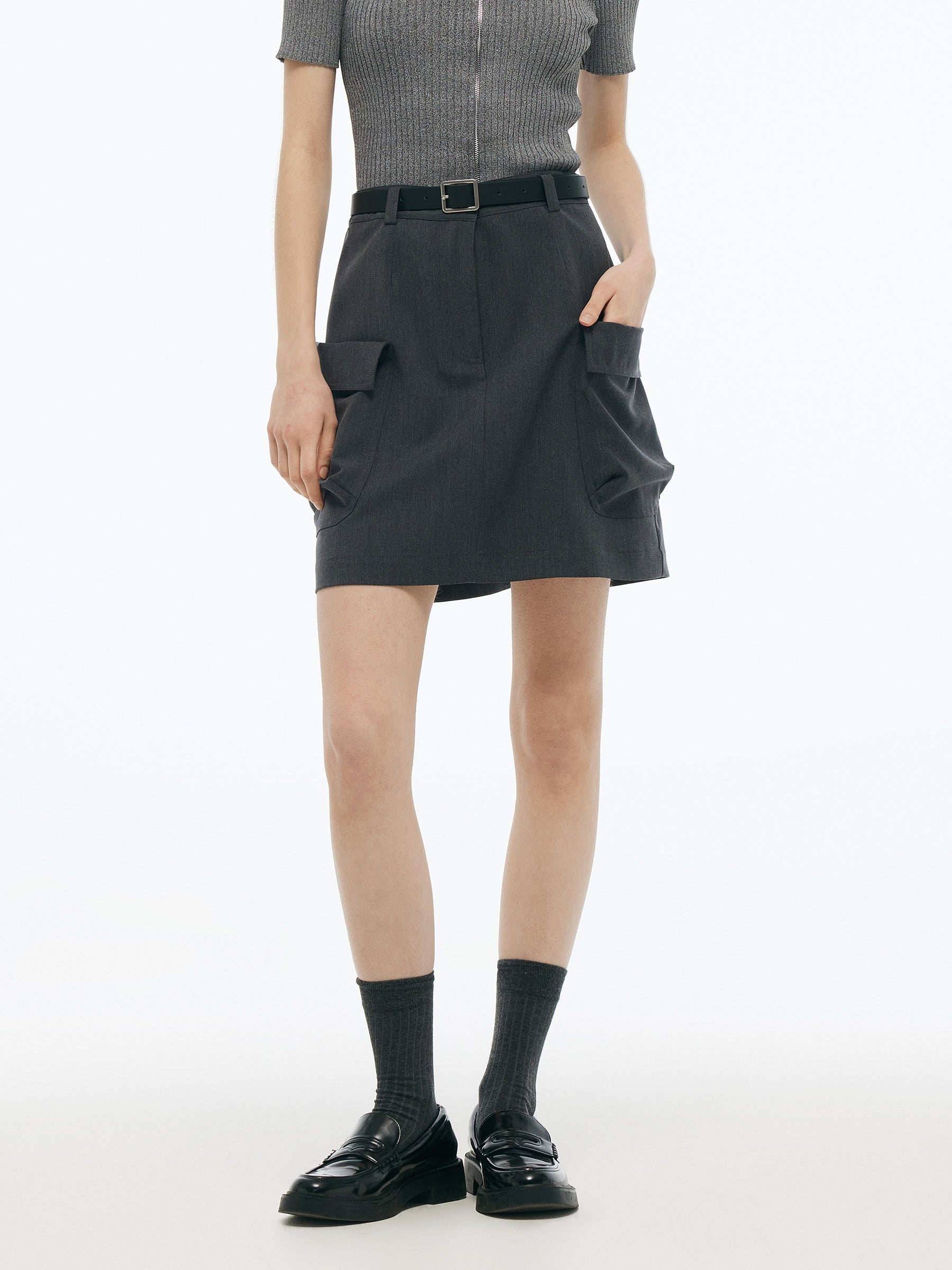 Valmere™ | Stretchy Cargo Skirt With Leather Belt