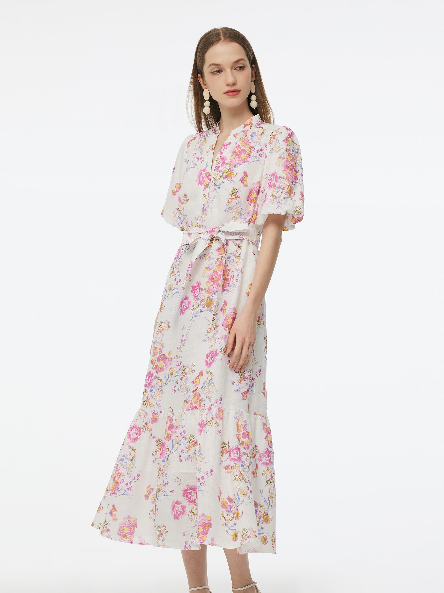 Valmere™ | 100% Linen Rose Print Maxi Dress