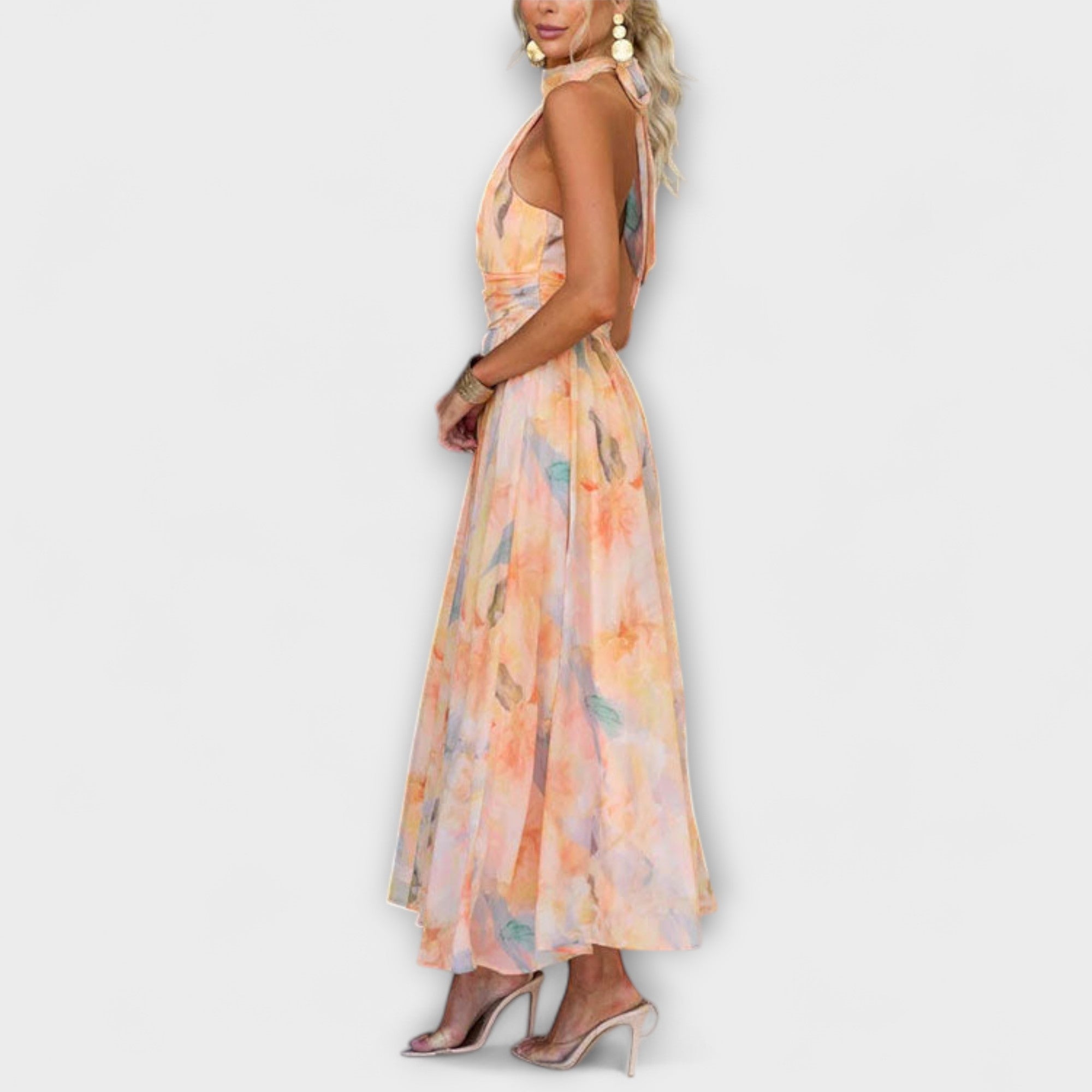 Valmere™ | Halter-Neck Watercolour Print Maxi Dress