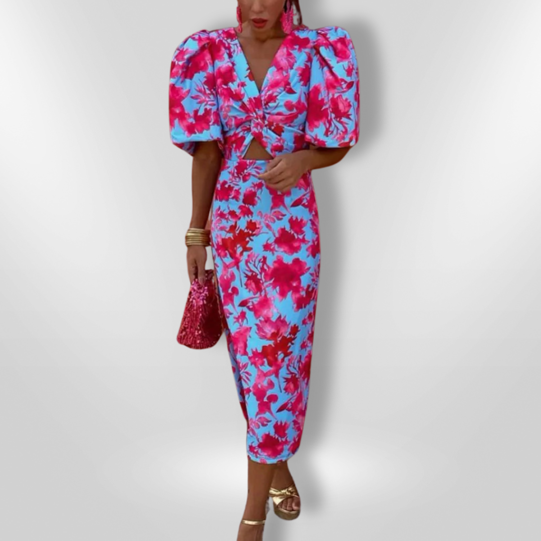 Valmere™ | Arielle Colourful Dress With Pleated Sleeves