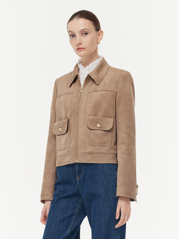 Valmere™ | Suede Zip-Up Crop Jacket