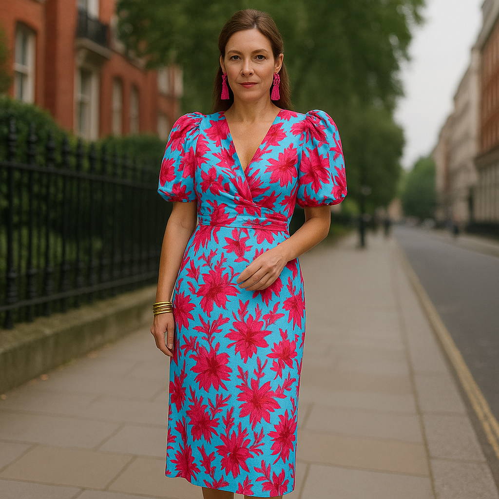Valmere™ | Arielle Colourful Dress With Pleated Sleeves