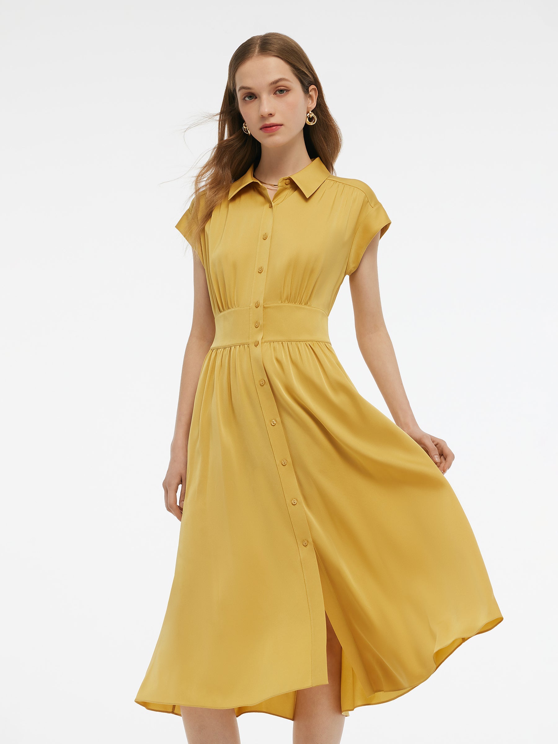 Valmere™ | Silk Midi Shirt Dress