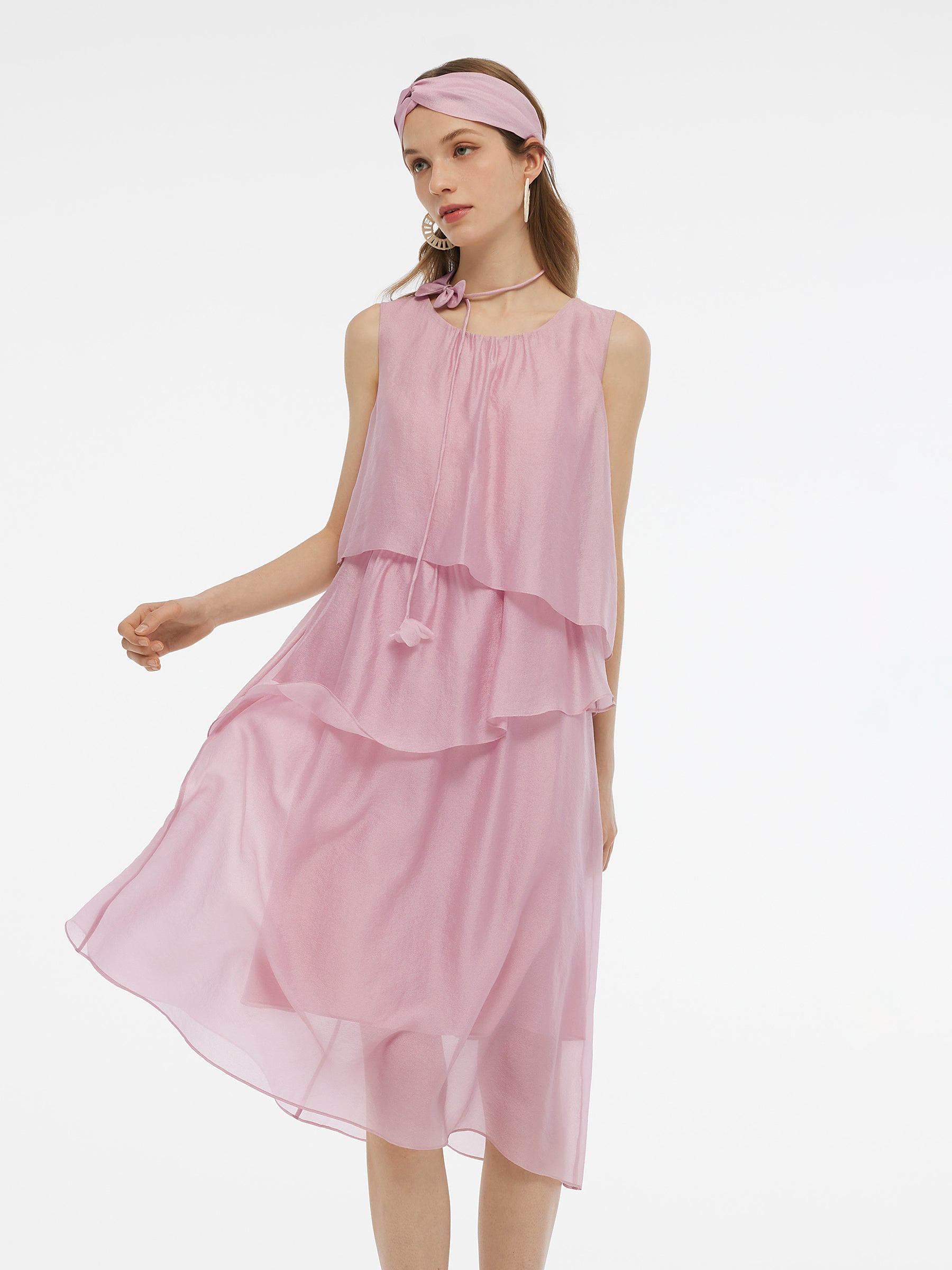 Valmere™ | Midi Dress With Hairband & Bowknot Choker