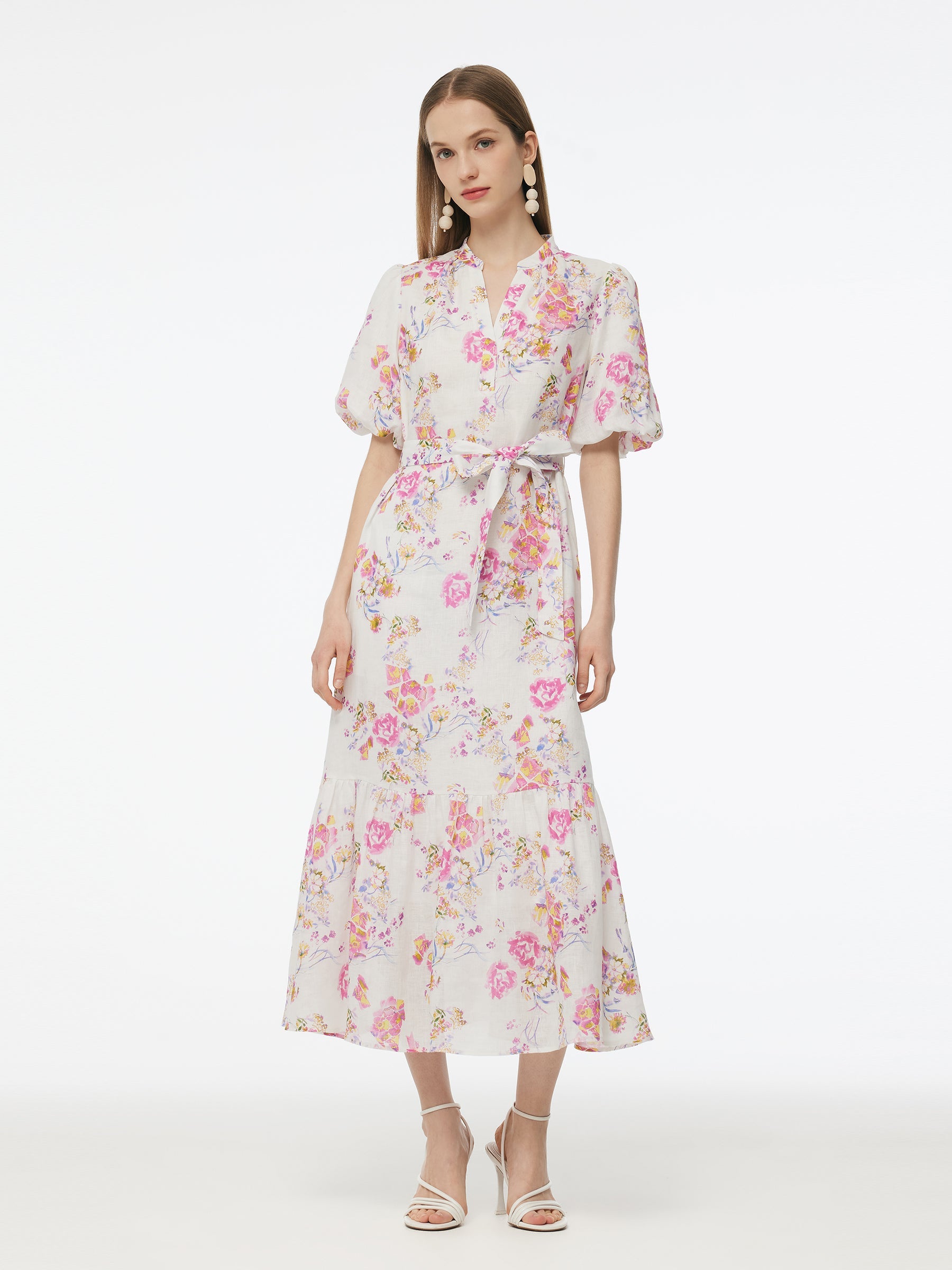 Valmere™ | 100% Linen Rose Print Maxi Dress