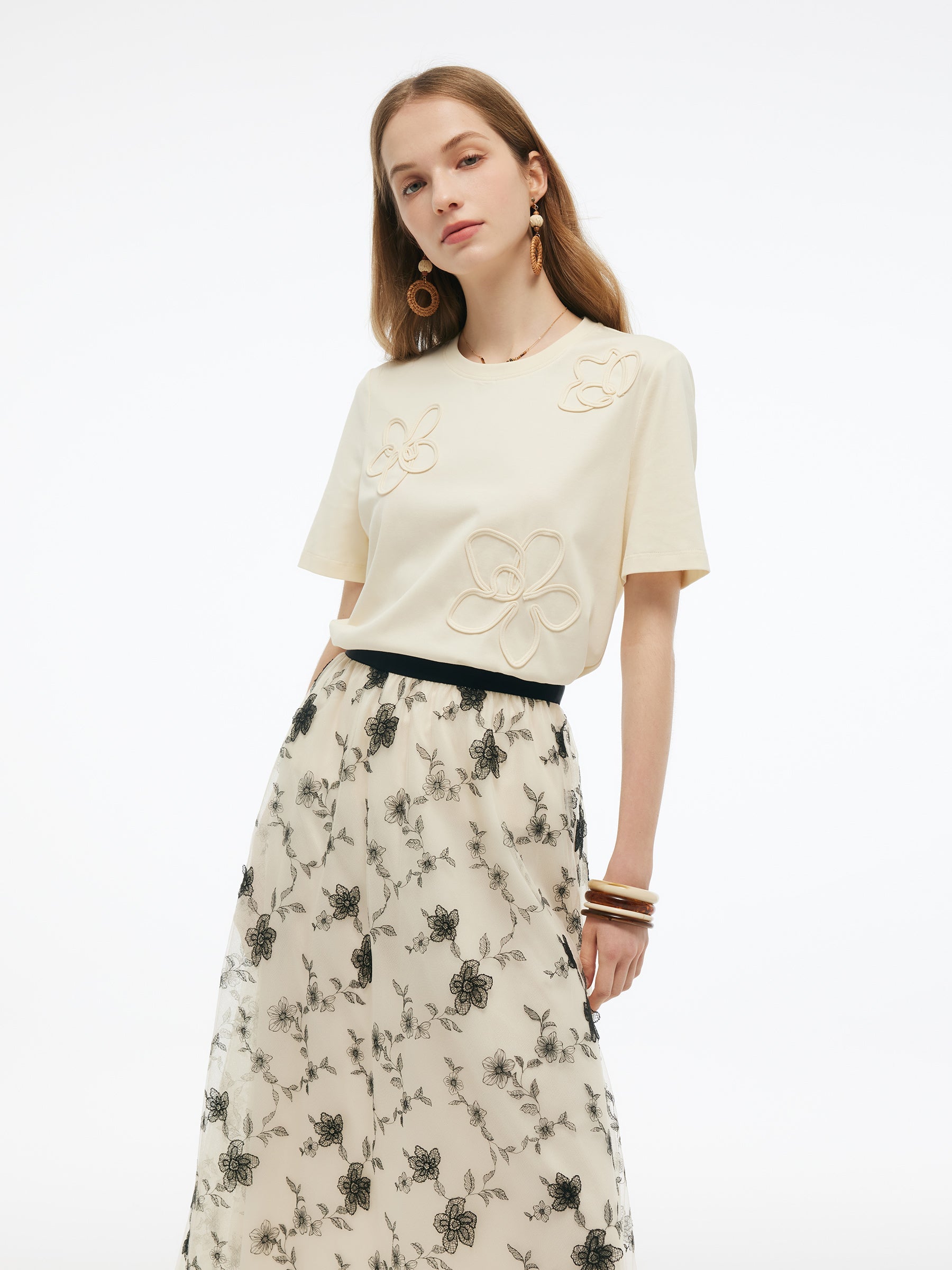 Valmere™ | Floral Embellished Knit T-Shirt
