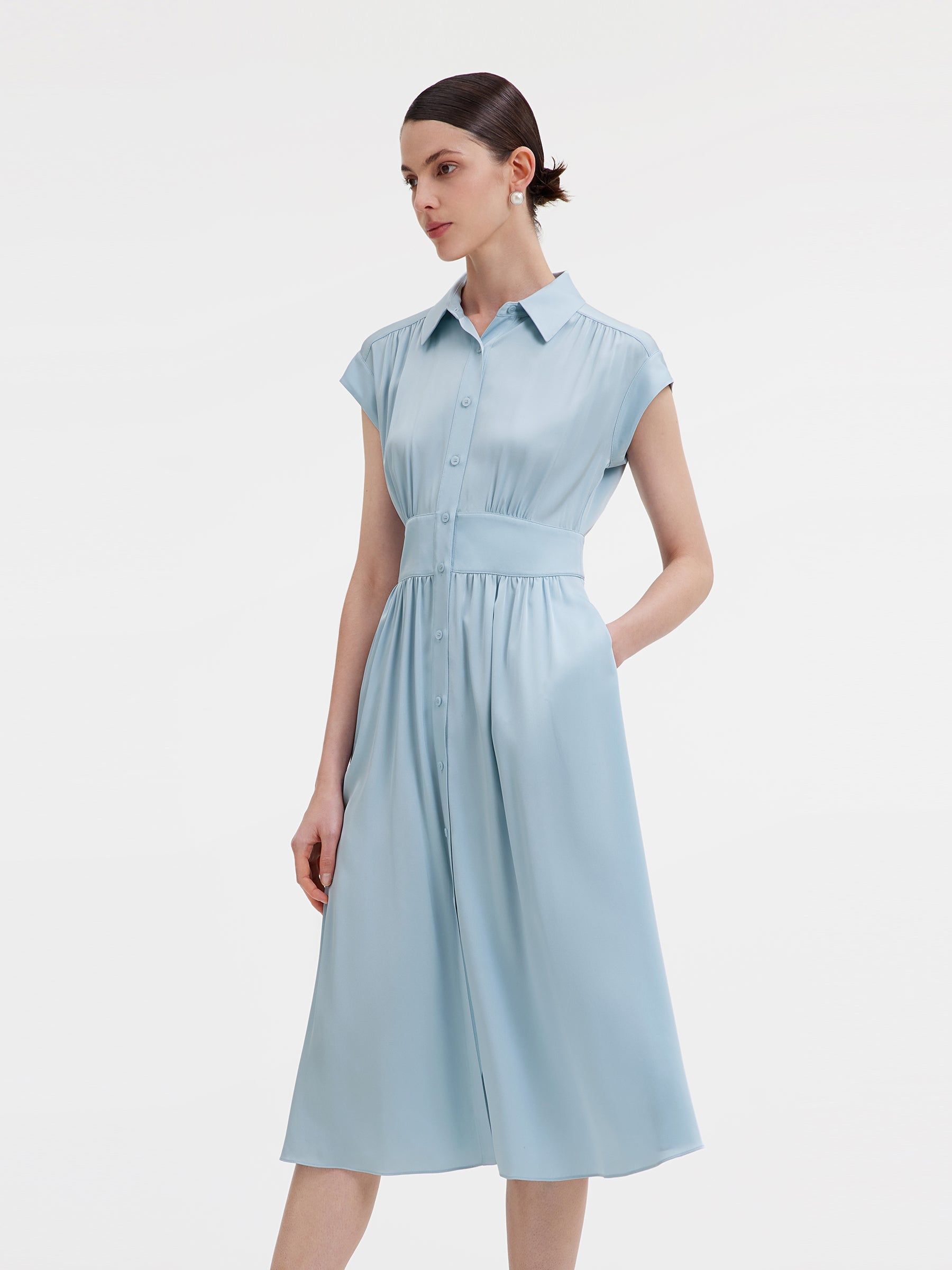 Valmere™ | Silk Midi Shirt Dress