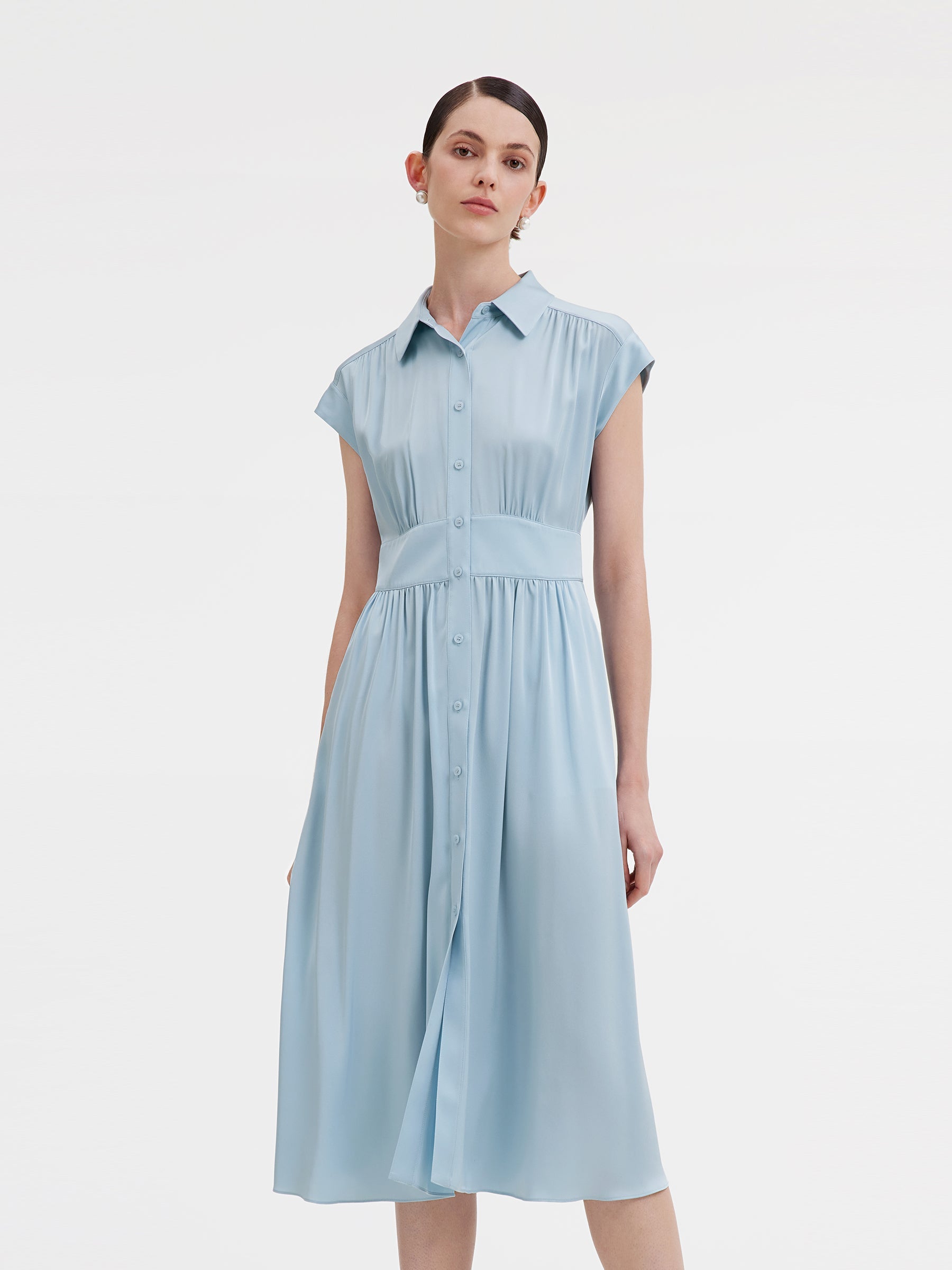 Valmere™ | Silk Midi Shirt Dress