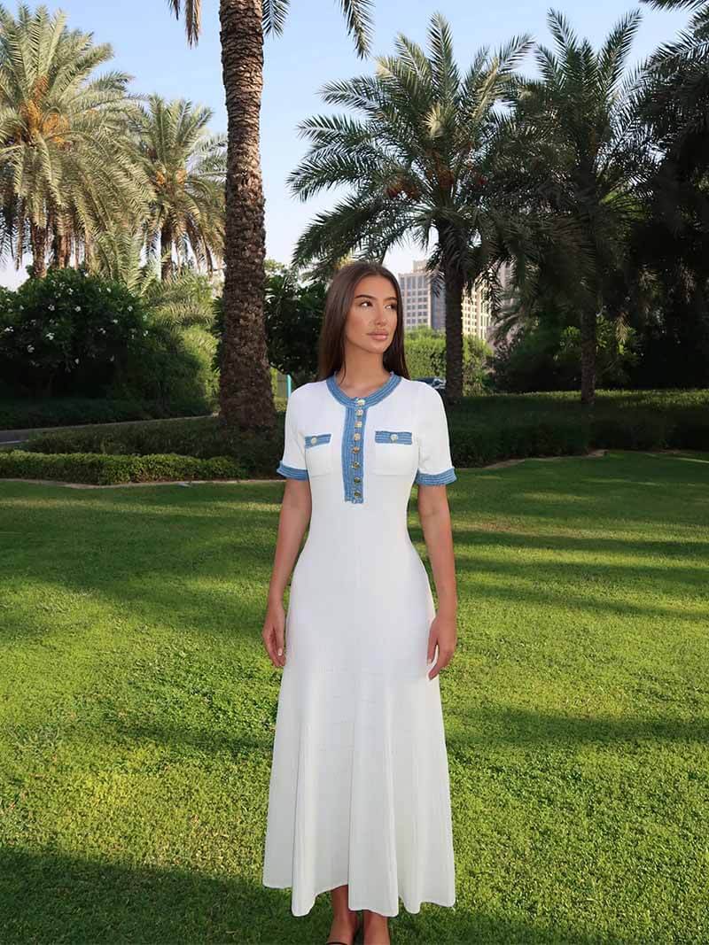 Valmere™ | Elise Boucle-Trim Knit Midi Dress