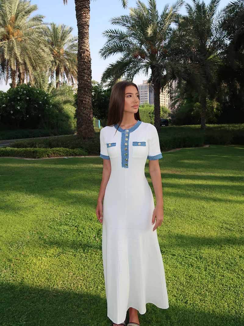 Valmere™ | Elise Boucle-Trim Knit Midi Dress