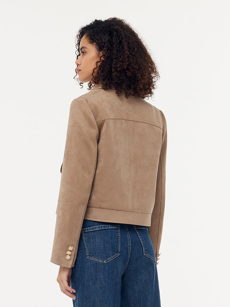 Valmere™ | Suede Zip-Up Crop Jacket