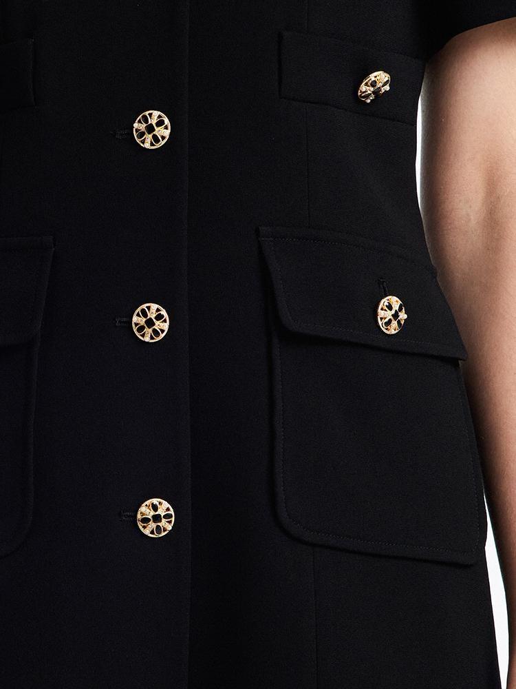 Valmere™ | Black Triacetate Button Front Mini Dress