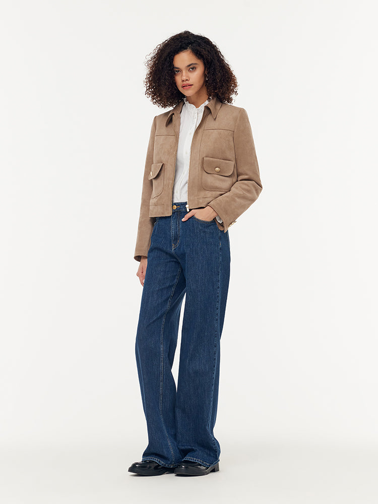 Valmere™ | Suede Zip-Up Crop Jacket