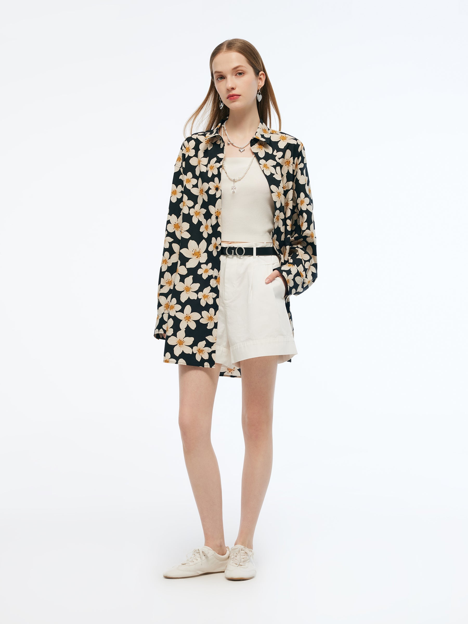 Valmere™ | Cotton Stretch Floral Print Oversized Shirt
