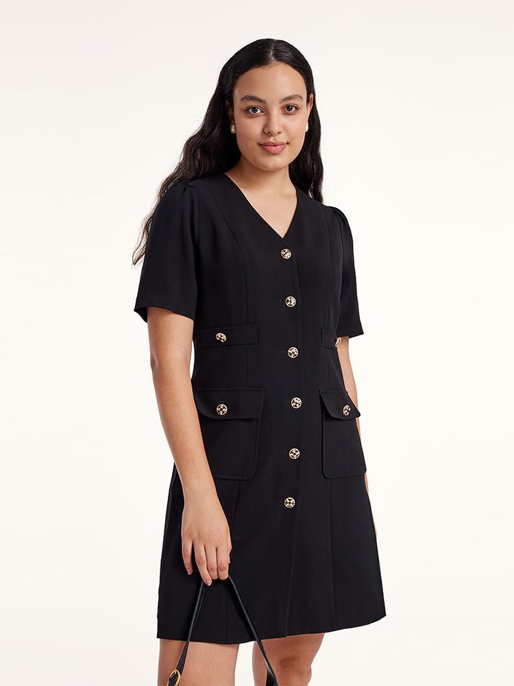 Valmere™ | Black Triacetate Button Front Mini Dress