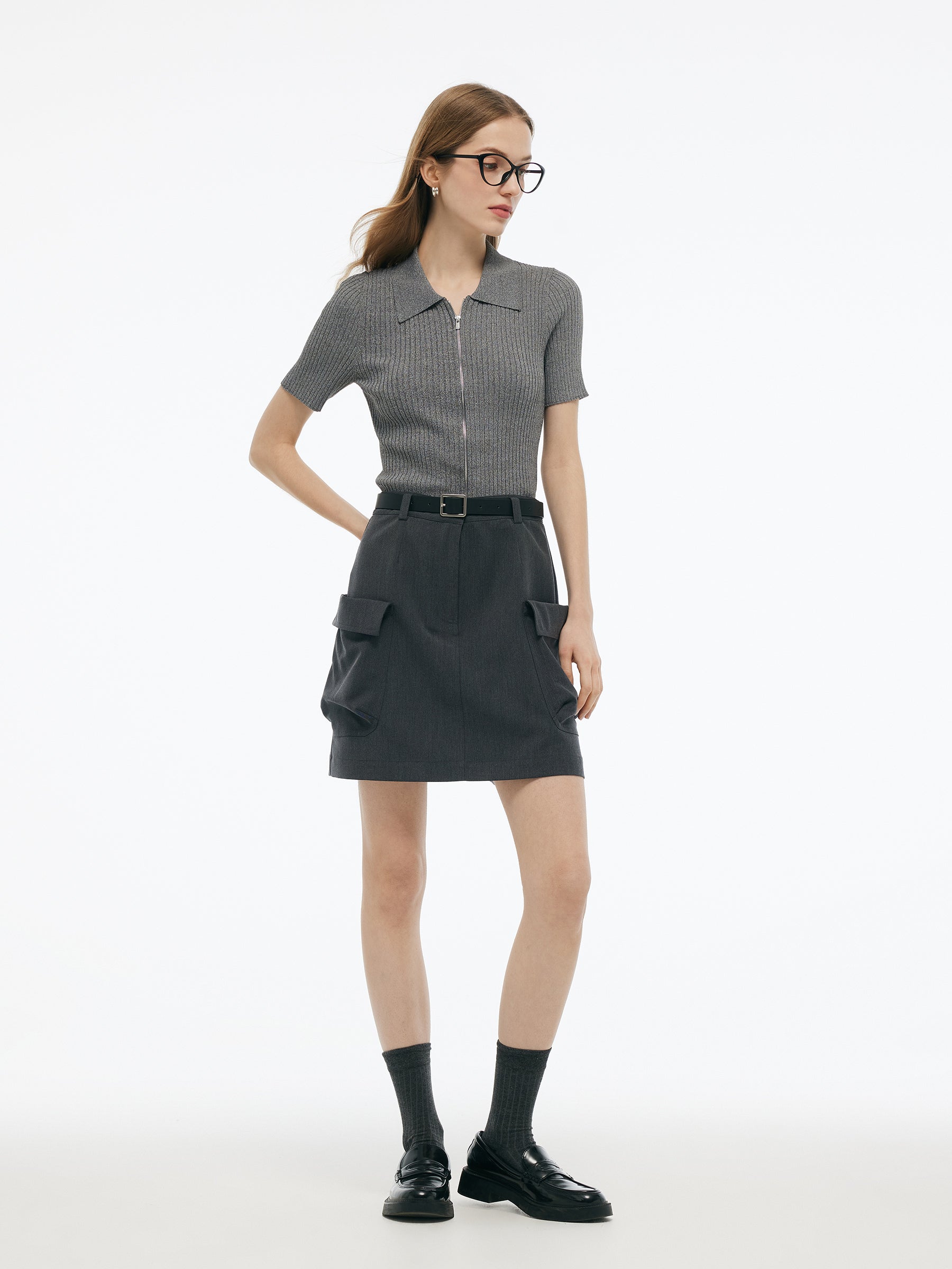 Valmere™ | Stretchy Cargo Skirt With Leather Belt