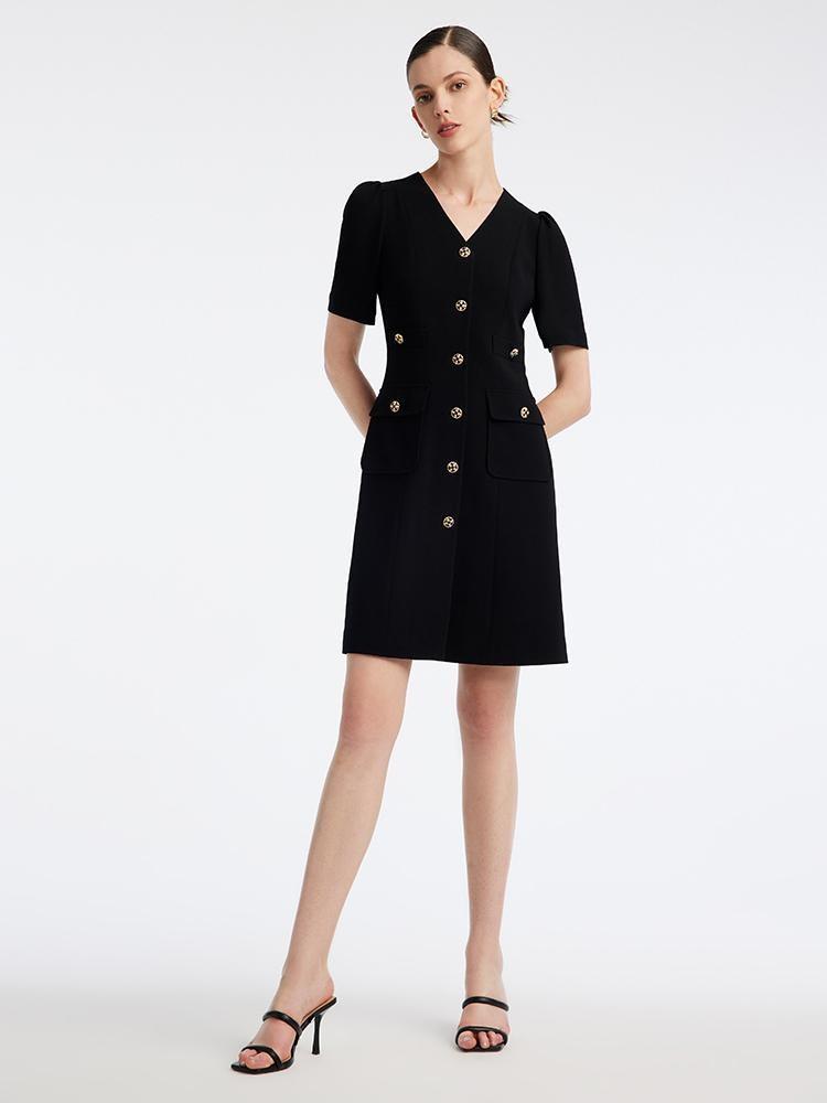 Valmere™ | Black Triacetate Button Front Mini Dress