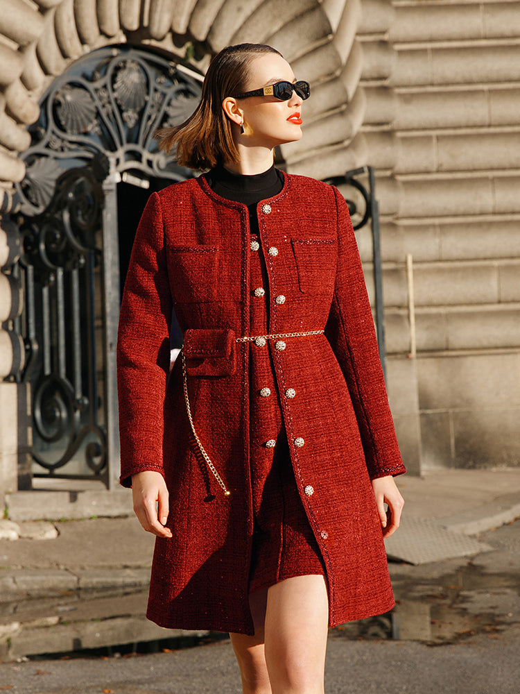 Valmere™ | Tweed Coat With Waist Pack