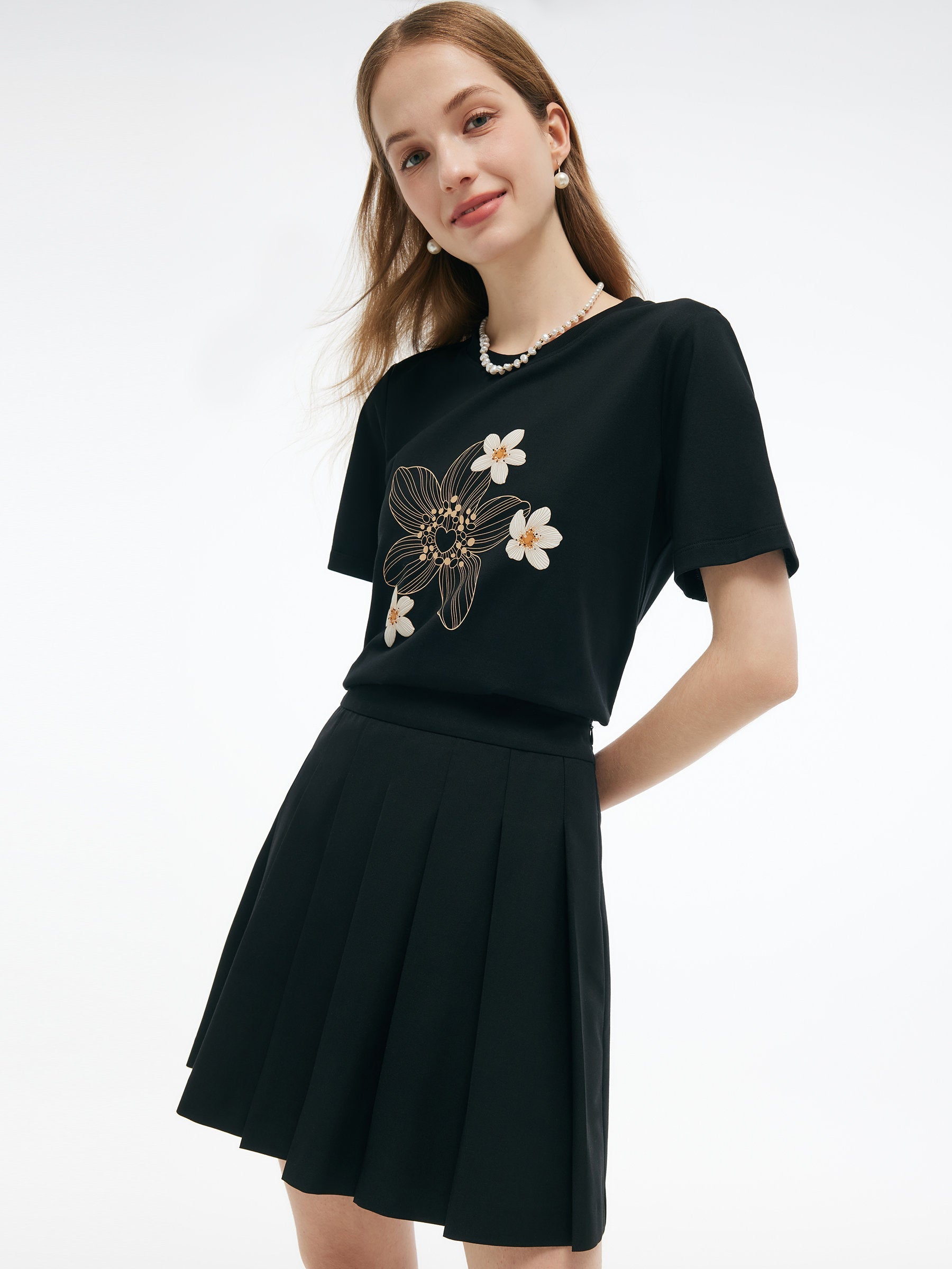 Valmere™ | Flower Print Knit T-Shirt