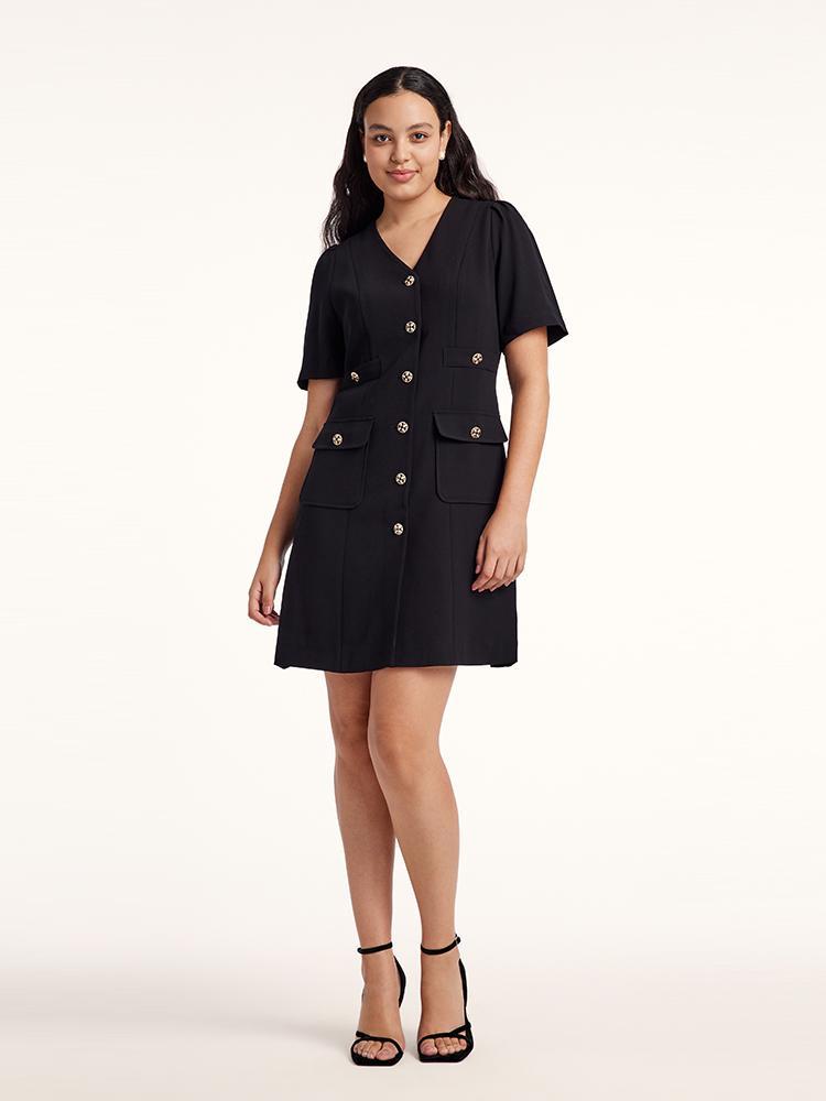 Valmere™ | Black Triacetate Button Front Mini Dress