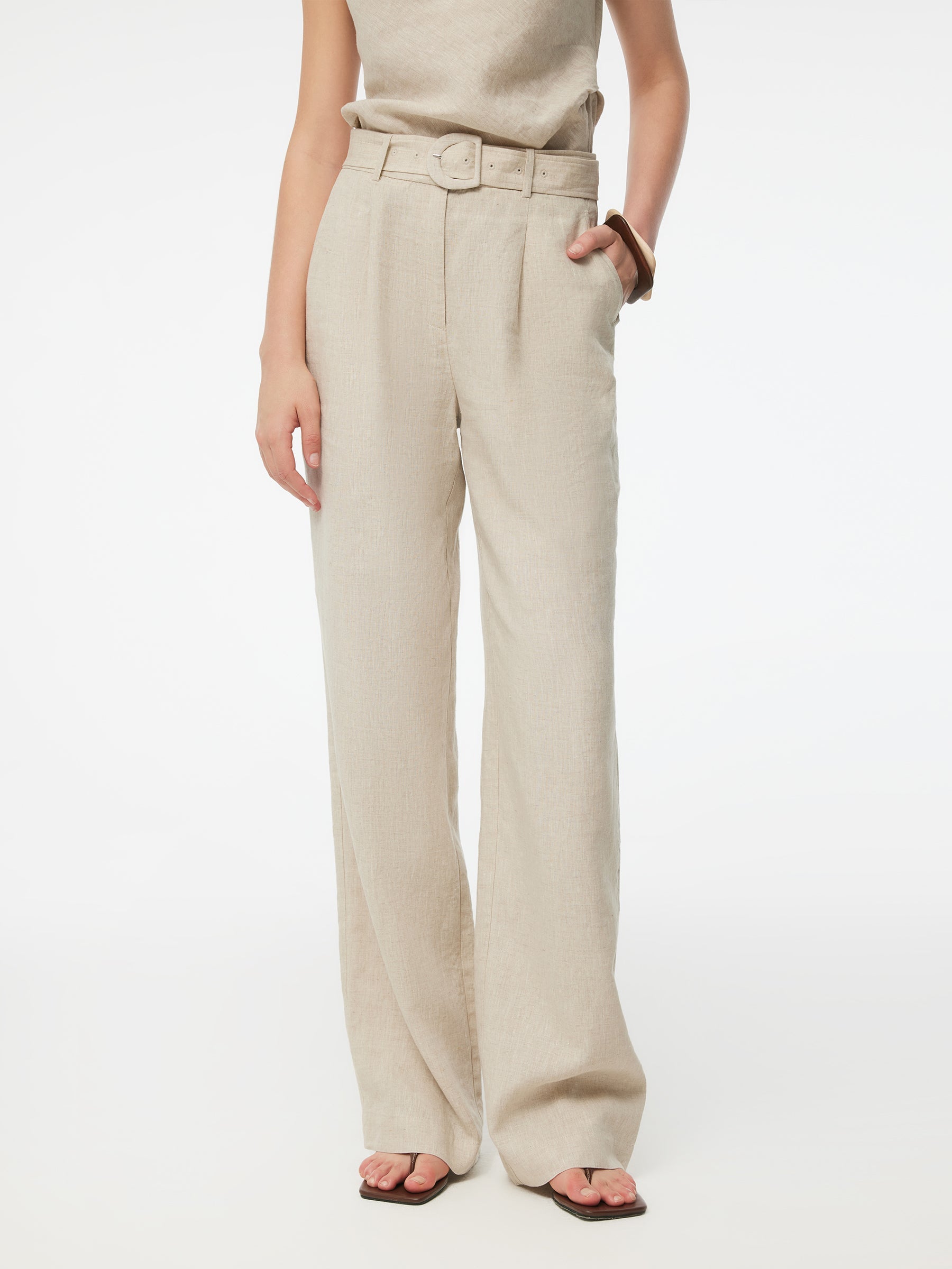 Valmere™ | 100% Linen Straight Leg Pants With Belt