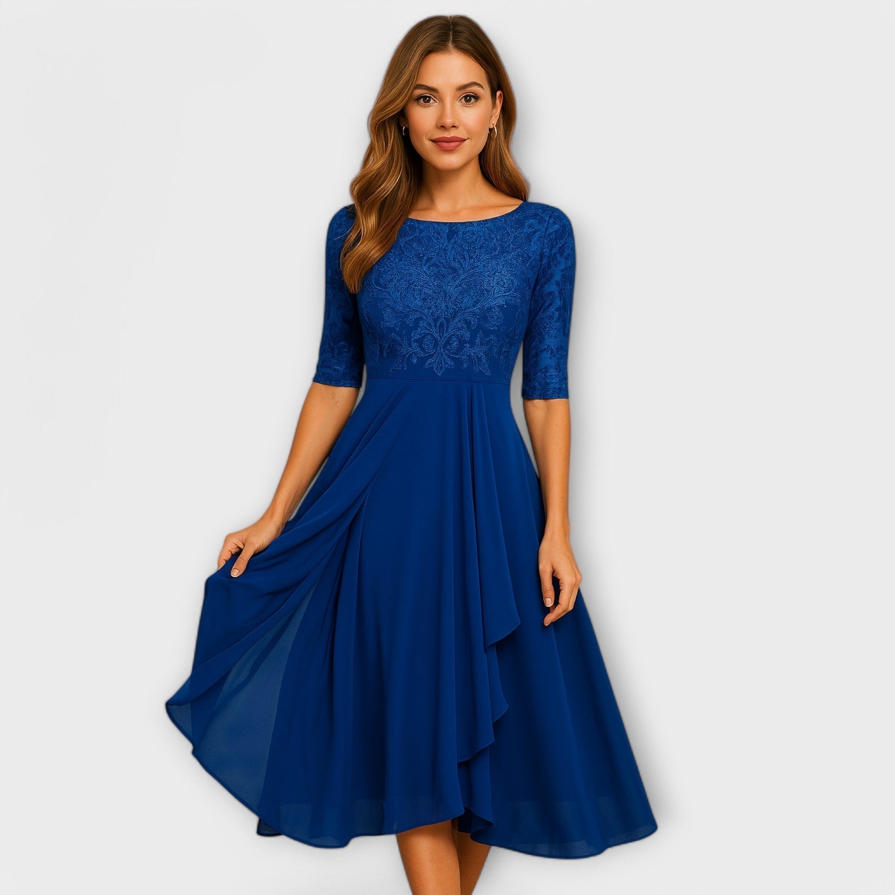 Valmere™ | Martha Midi Dress With Lace Sleeve
