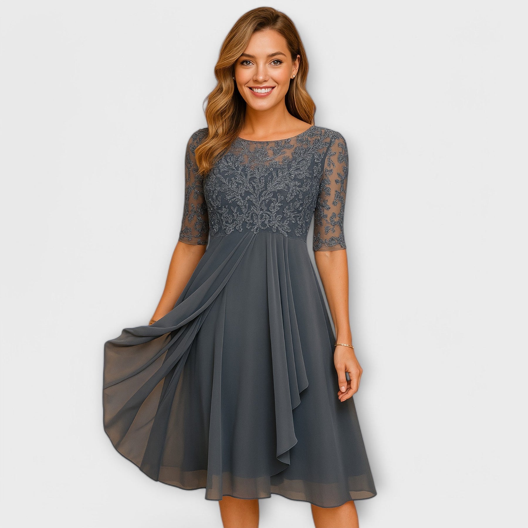 Valmere™ | Martha Midi Dress With Lace Sleeve