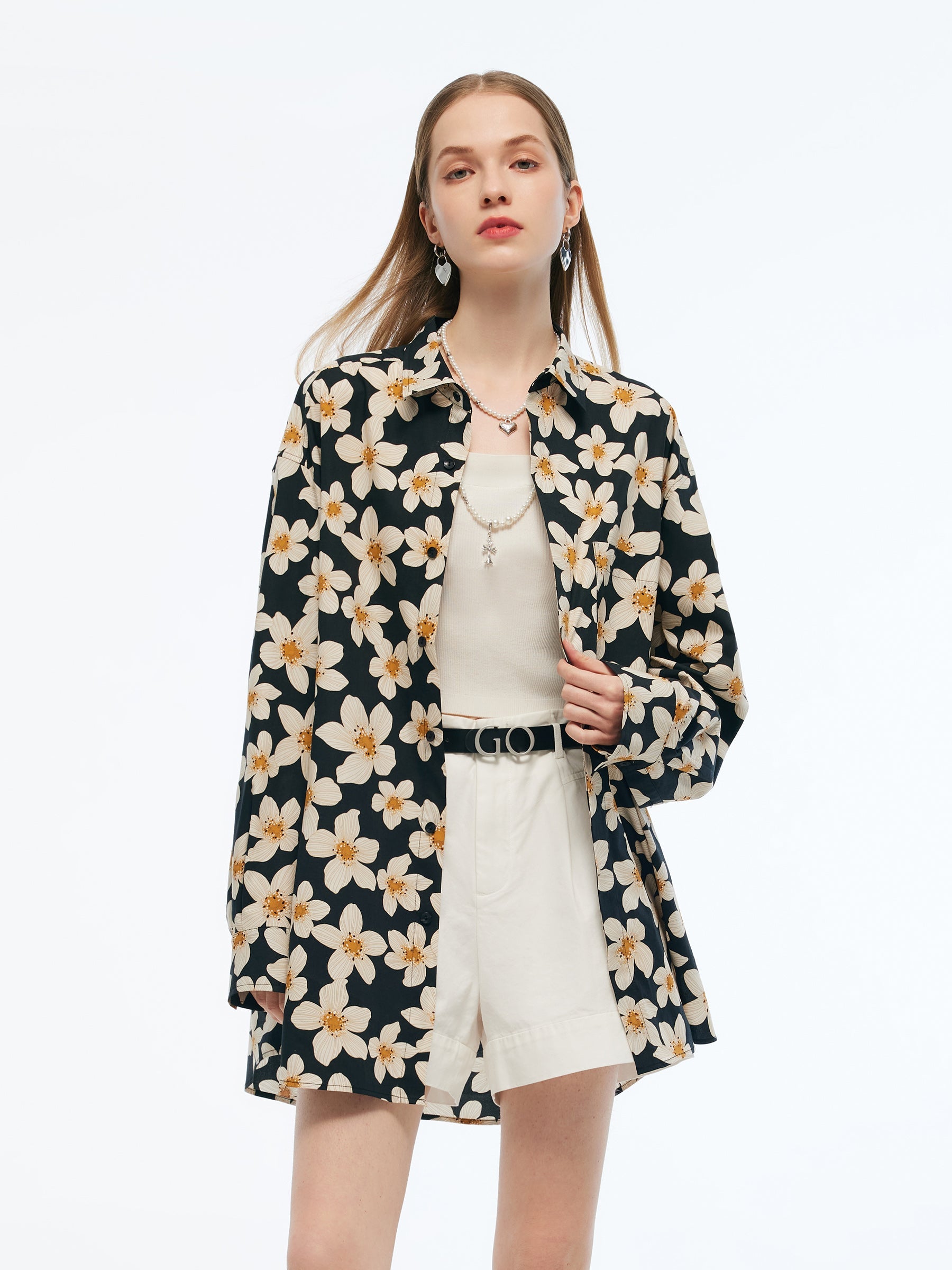 Valmere™ | Cotton Stretch Floral Print Oversized Shirt