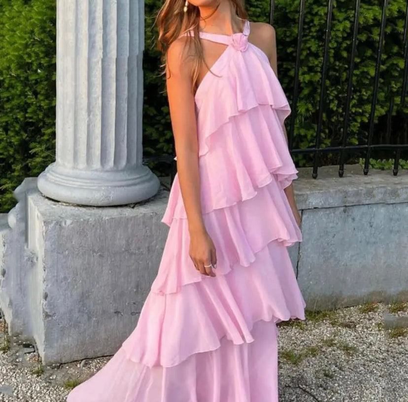 Valmere™ | Carys Halterneck Layered Ruffle Maxi Dress
