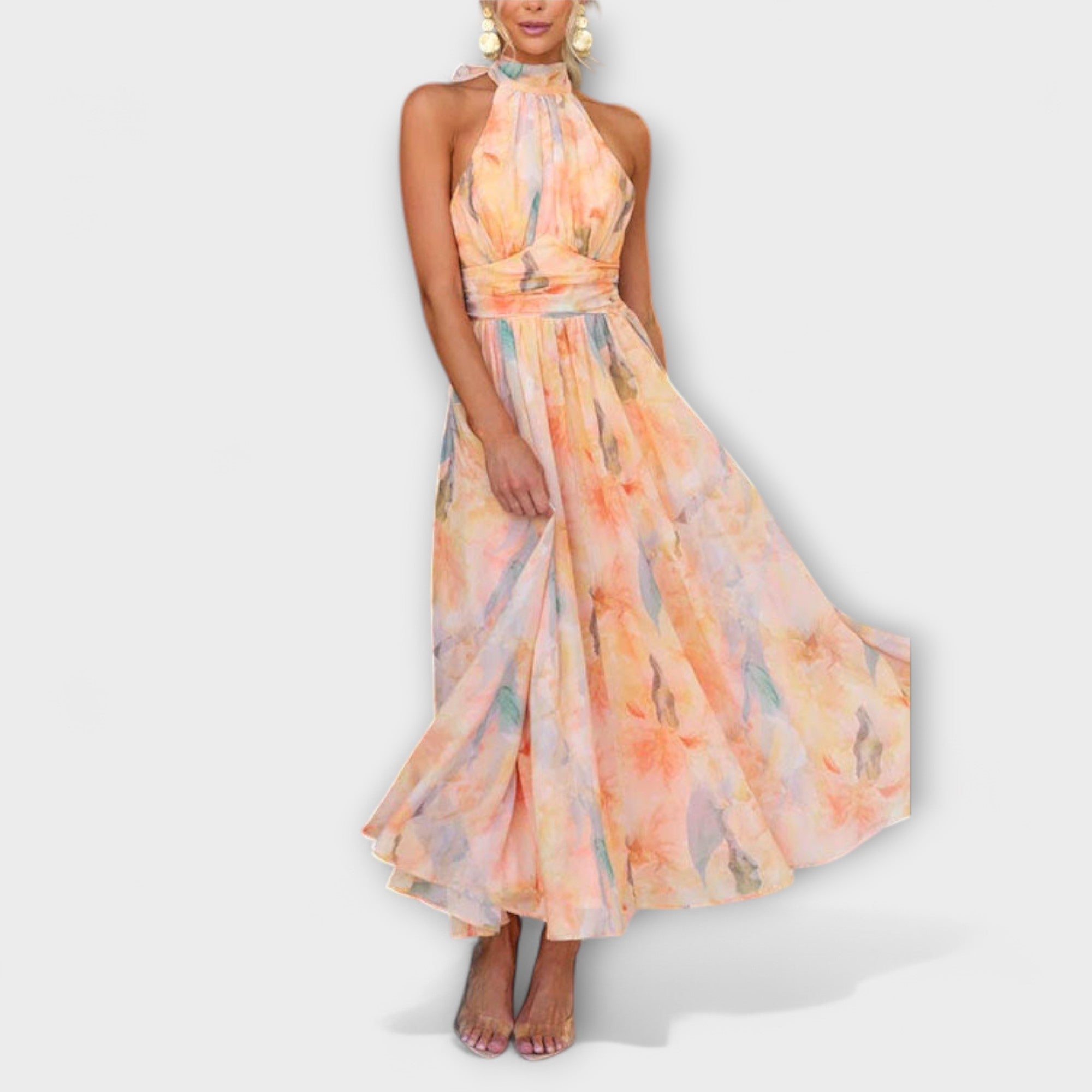 Valmere™ | Halter-Neck Watercolour Print Maxi Dress