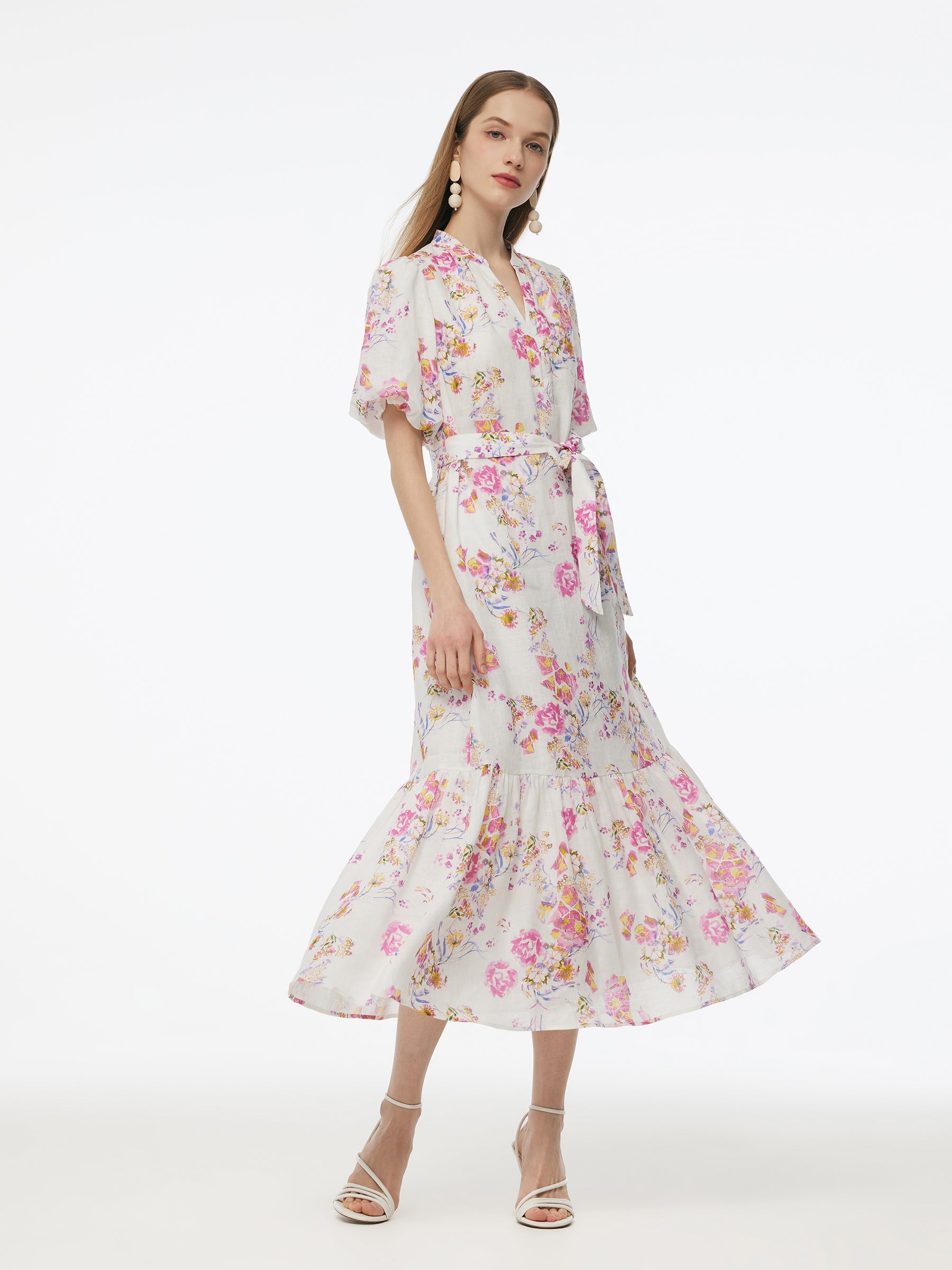 Valmere™ | 100% Linen Rose Print Maxi Dress