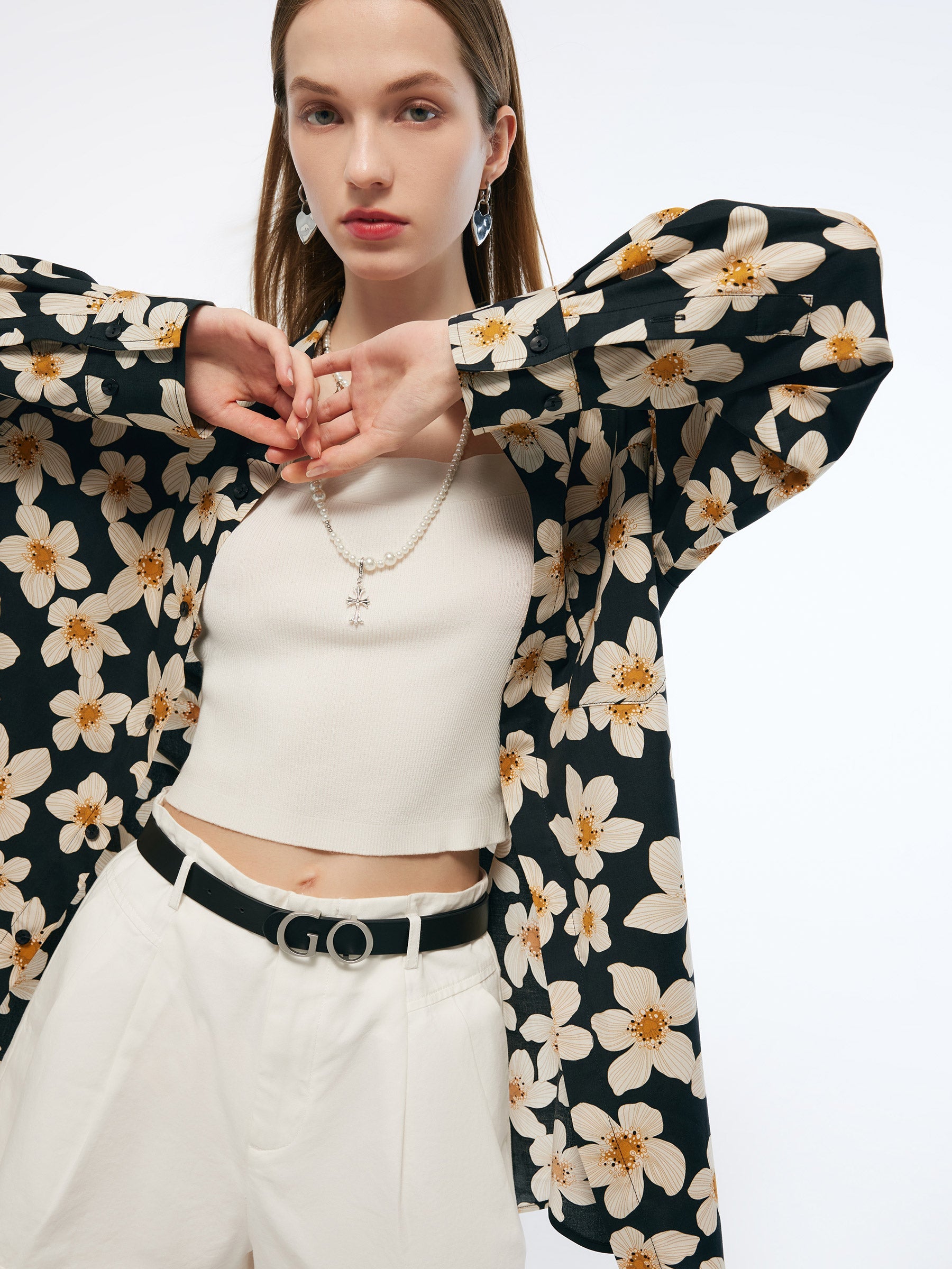 Valmere™ | Cotton Stretch Floral Print Oversized Shirt