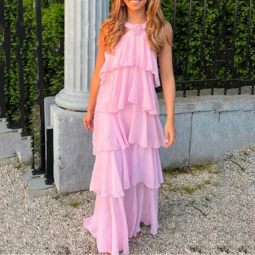 Valmere™ | Carys Halterneck Layered Ruffle Maxi Dress