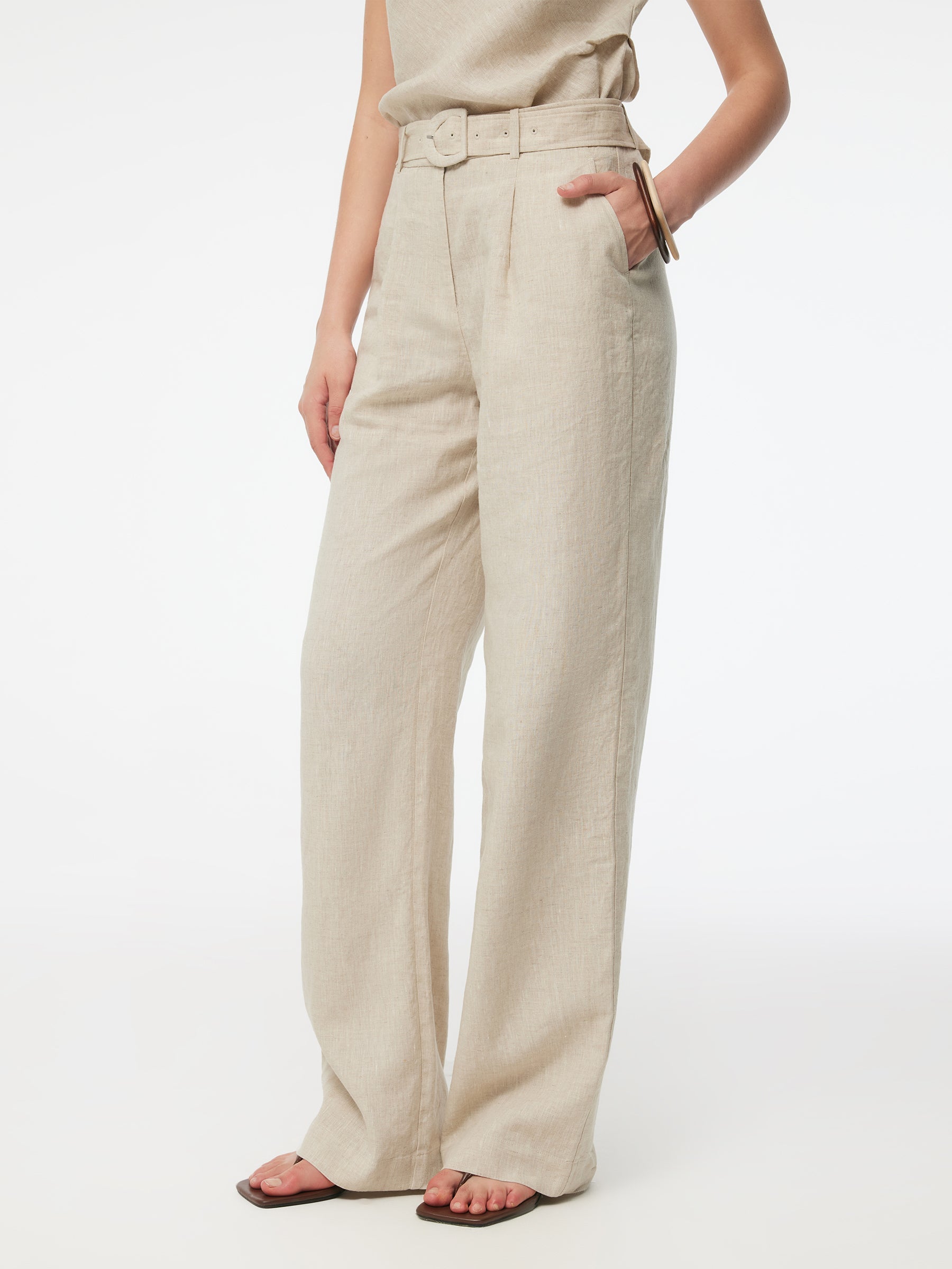 Valmere™ | 100% Linen Straight Leg Pants With Belt