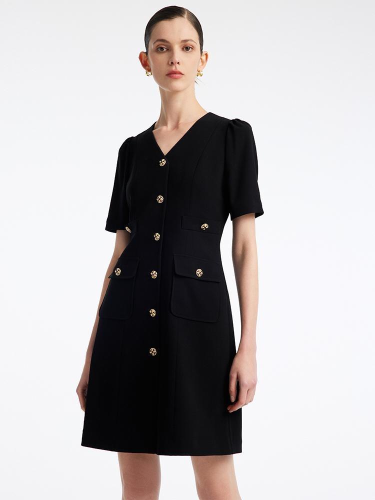Valmere™ | Black Triacetate Button Front Mini Dress