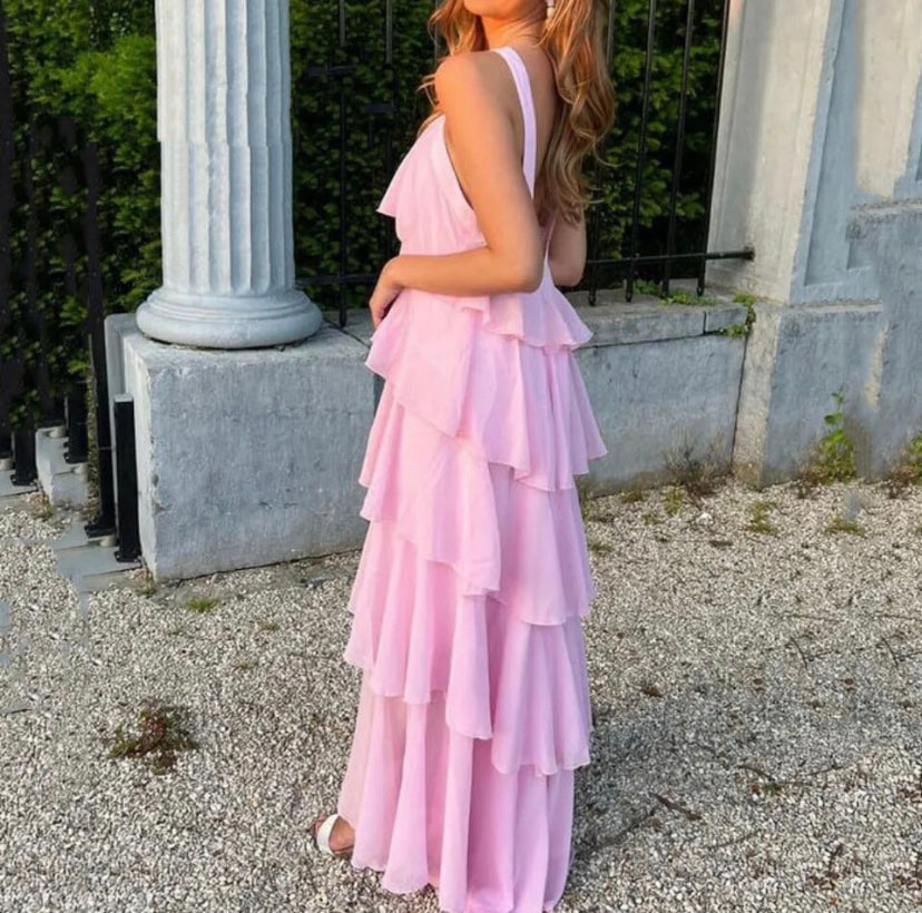 Valmere™ | Carys Halterneck Layered Ruffle Maxi Dress
