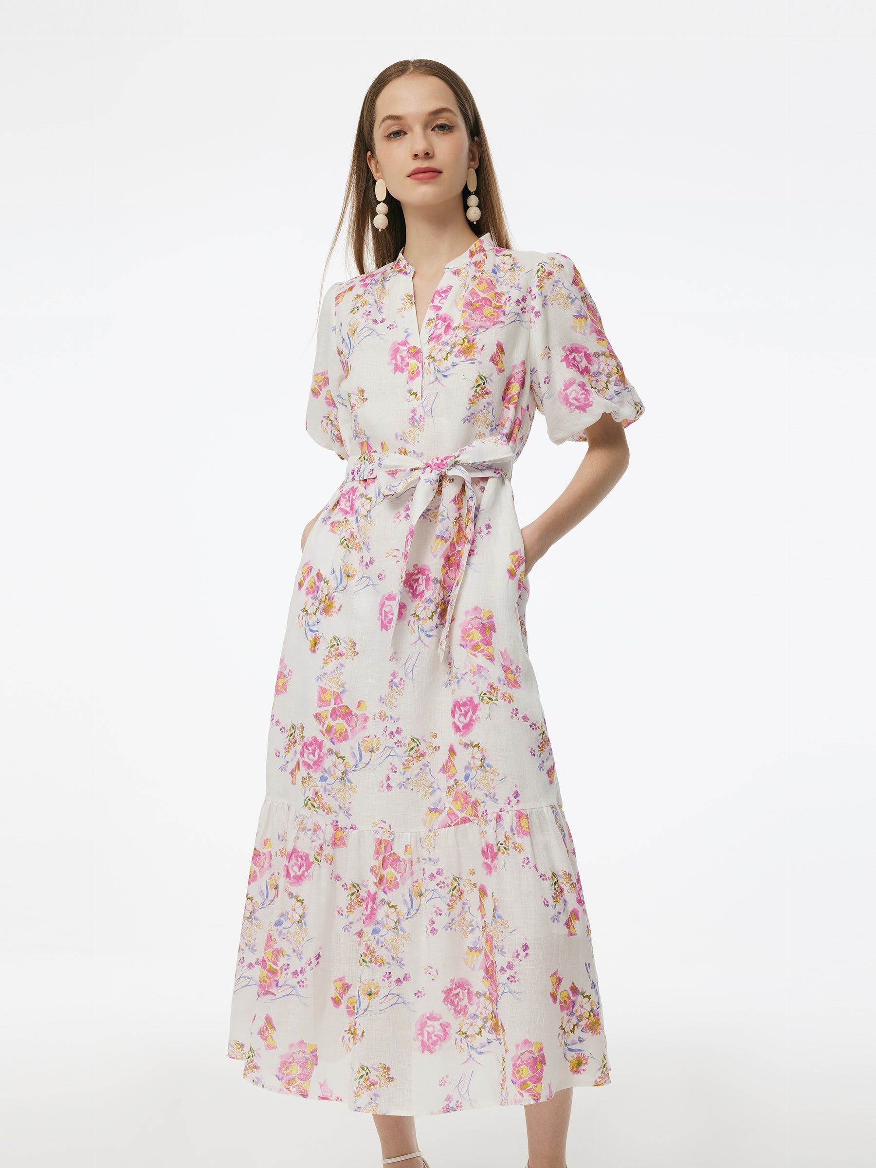 Valmere™ | 100% Linen Rose Print Maxi Dress