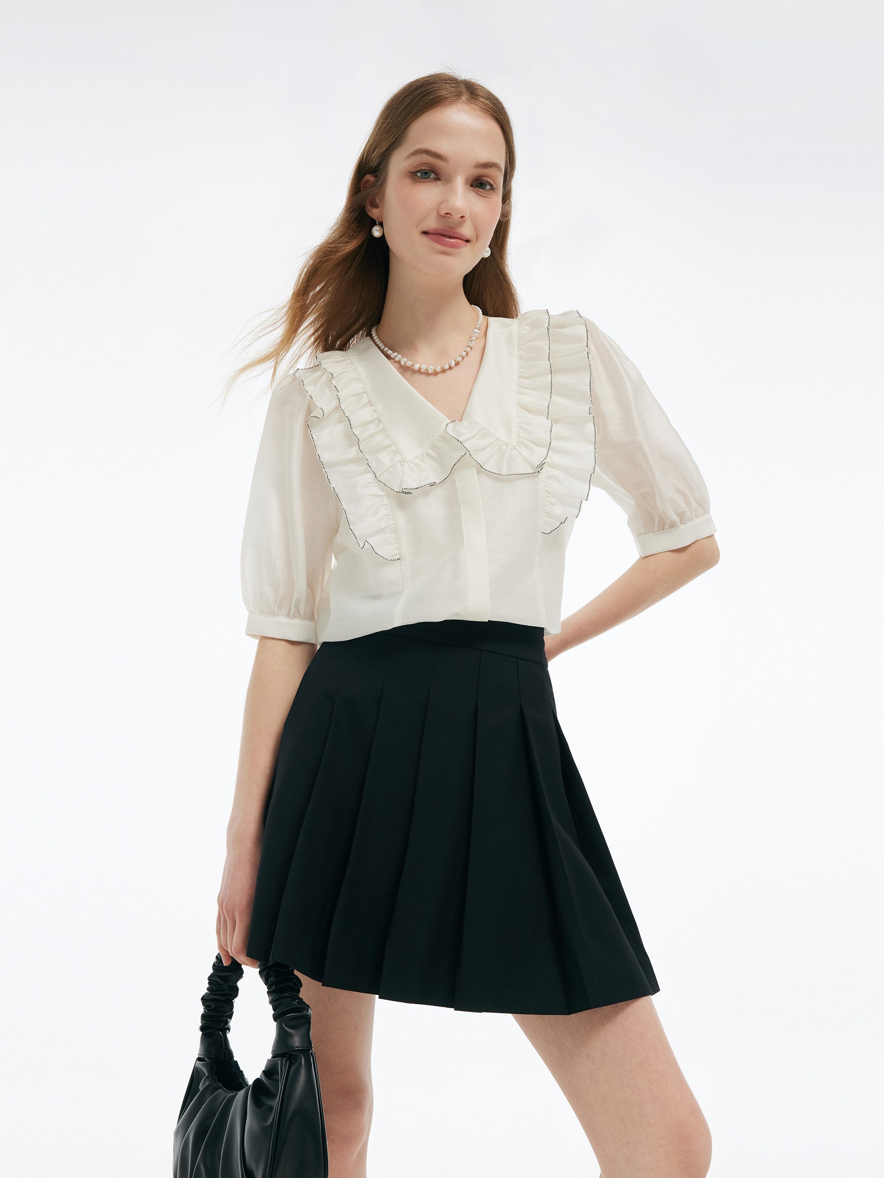 Valmere™ | Tencel Blend Ruffle V-Neck Shirt
